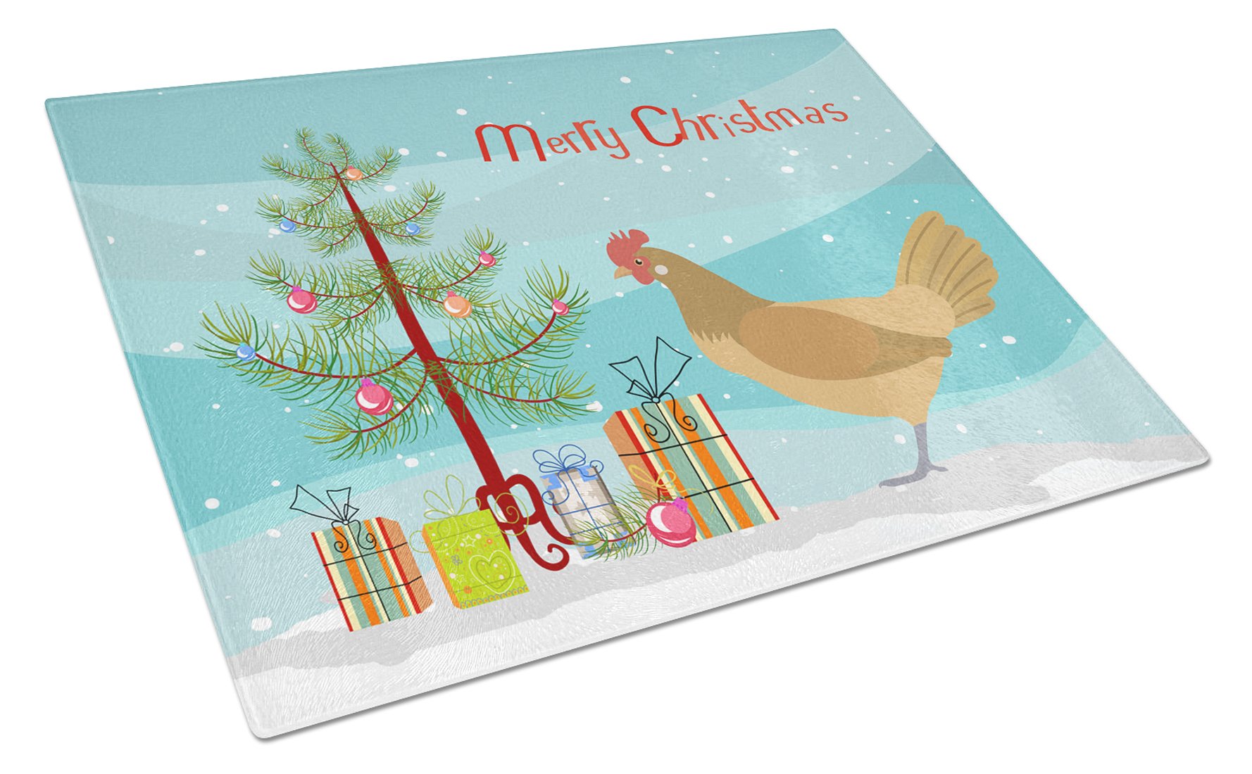 Frisian Friesian Chicken Christmas Cutting Board Tempered Glass Kitchen Cutting Surface, Heat Resistant Chopping, Non-Slip Feet, Food Prep & Serving