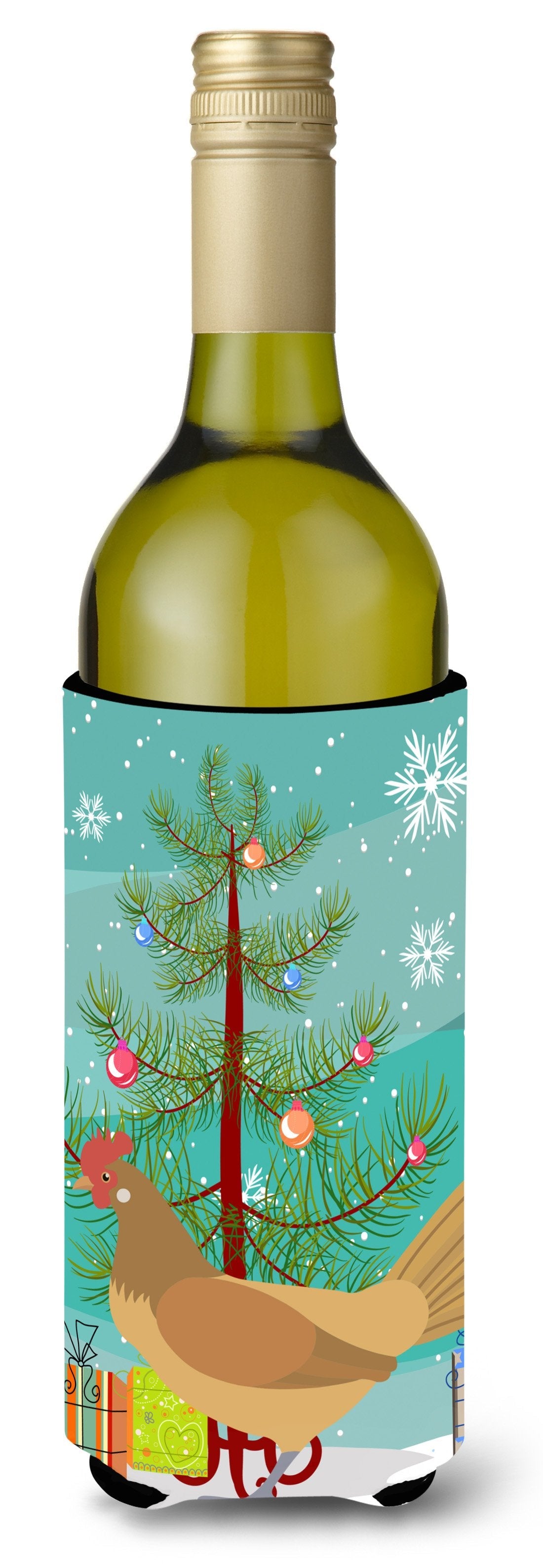 Frisian Friesian Chicken Christmas Wine Bottle Hugger Gift Sleeve for Standard 750 ml Bottles, Insulated Reusable Also Fits Mini Shot & Pint Bottles