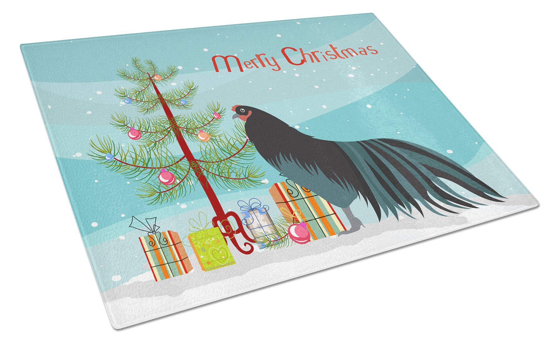 Sumatra Chicken Christmas Cutting Board Tempered Glass Kitchen Cutting Surface, Heat Resistant Chopping, Non-Slip Feet, Food Prep & Serving