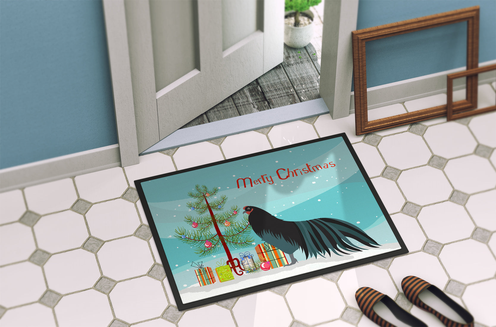 Sumatra Chicken Christmas Doormat Indoor Outdoor 18H X 27W Front Door Mat Rugs for Entryway, Non Slip Washable