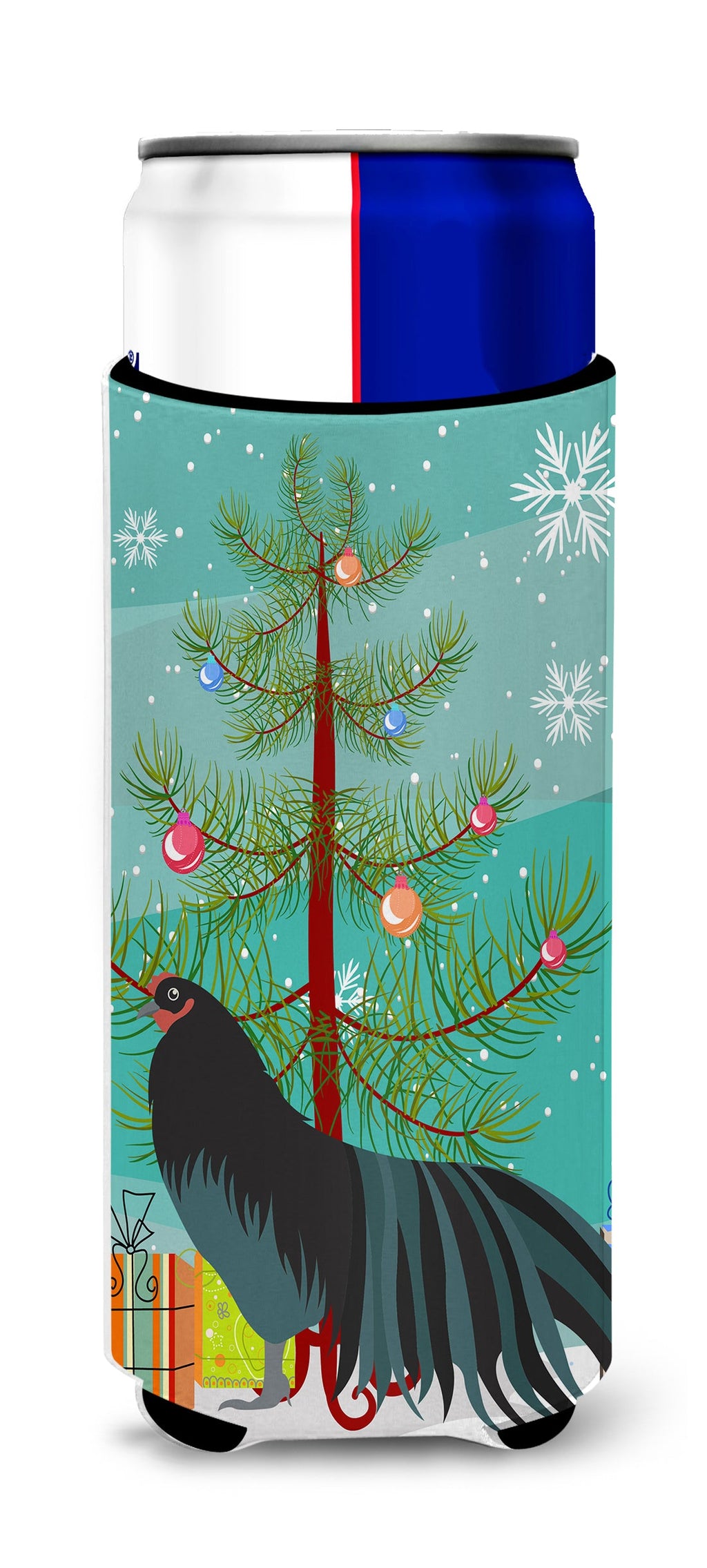 Sumatra Chicken Christmas Slim Can Hugger , Insulated Foam Hugger for 12 oz Slim Cans, Beer Bottles & Water Bottles, Printed in USA