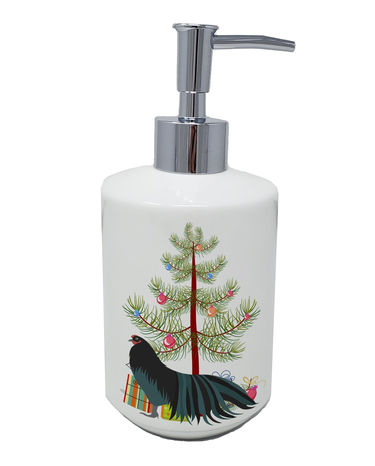 Sumatra Chicken Christmas Ceramic Soap Dispenser , Empty Refillable Hand Soap Pump Bottle for Bathroom Kitchen