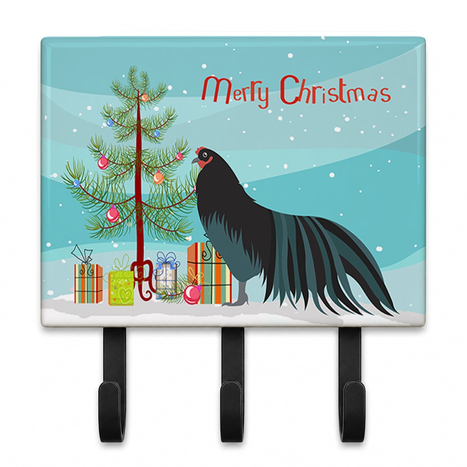 Sumatra Chicken Christmas Leash or Key Holder Wall Hooks, Coat Rack Wall Mount, for Hanging Keys, Towels, Aprons, Leashes