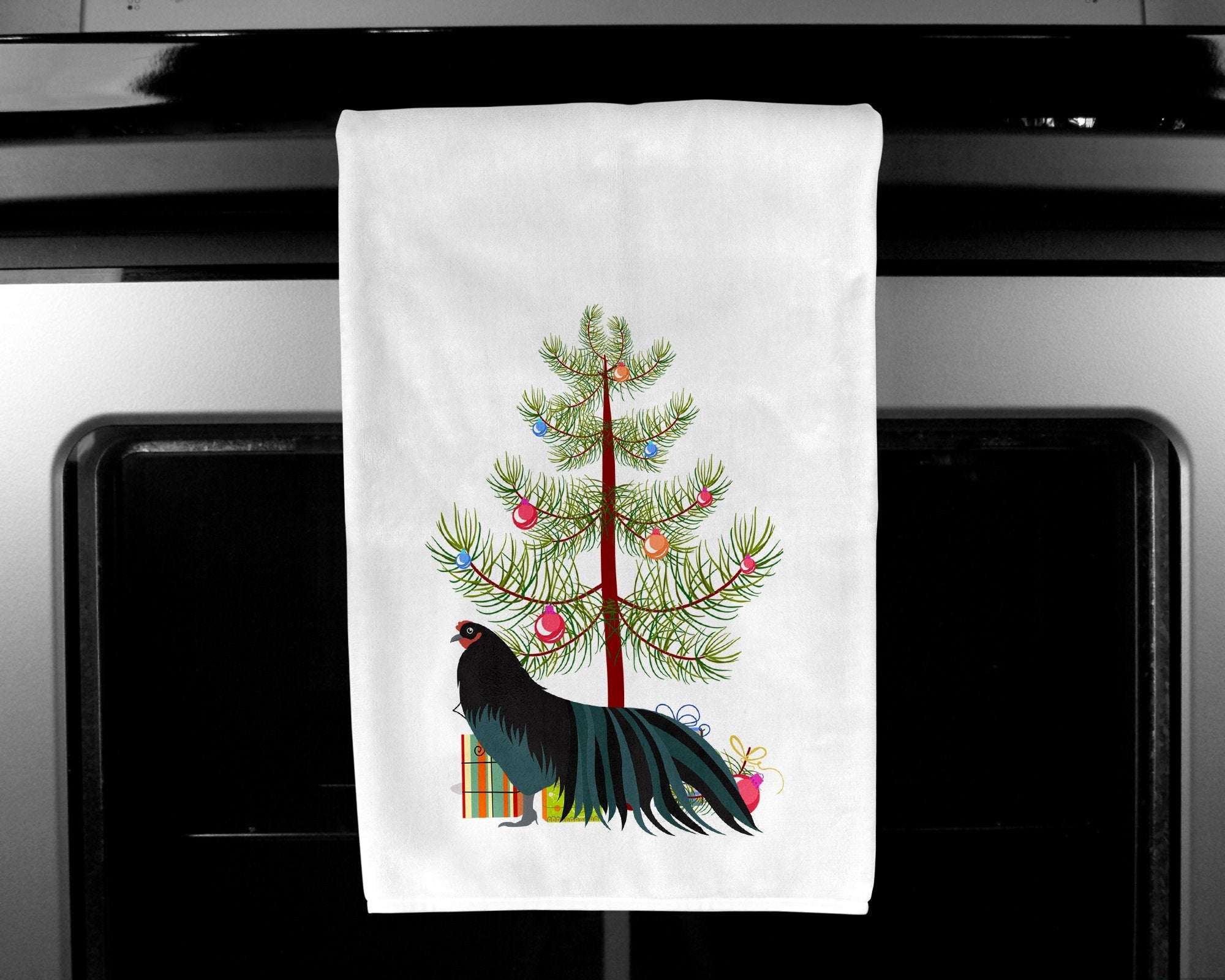 Sumatra Chicken Christmas Kitchen Towel Set of 2 White Dish Towels Decorative Bathroom Hand towel for Hand, Face, Hair, Yoga, Tea, Dishcloth, 19 X 28", White
