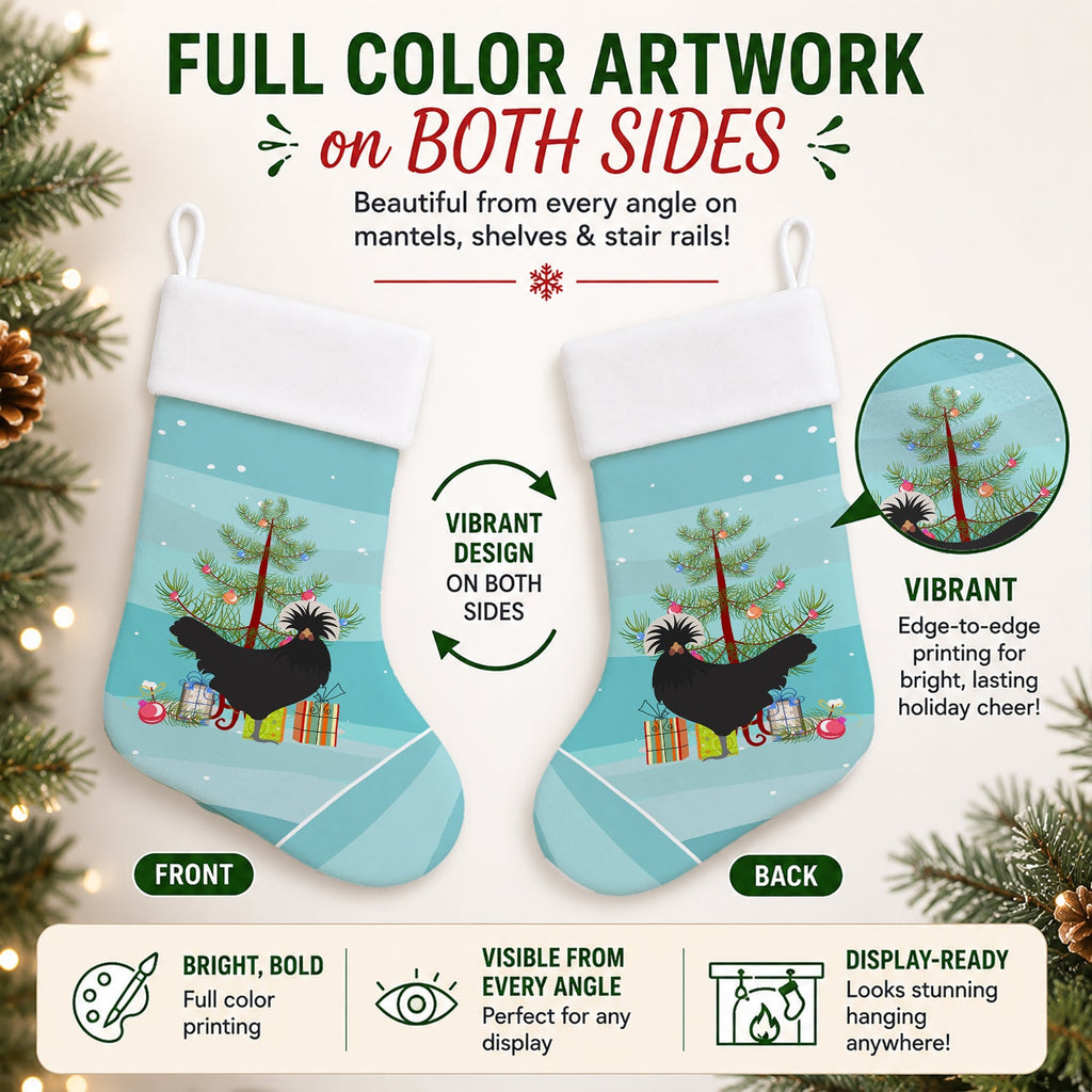 Polish Poland Chicken Christmas Holiday Stocking Double-Sided Print, Polyester Suede,11x18, Made in USA