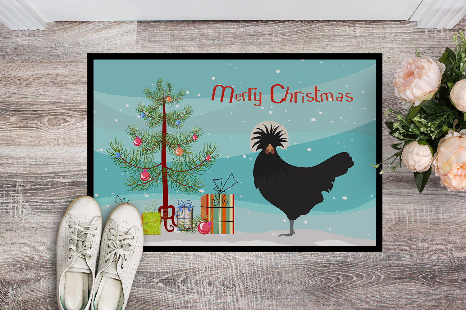 Polish Poland Chicken Christmas Doormat Indoor Outdoor 24H X 36W Front Door Mat Rugs for Entryway, Non Slip Washable Low Pile,