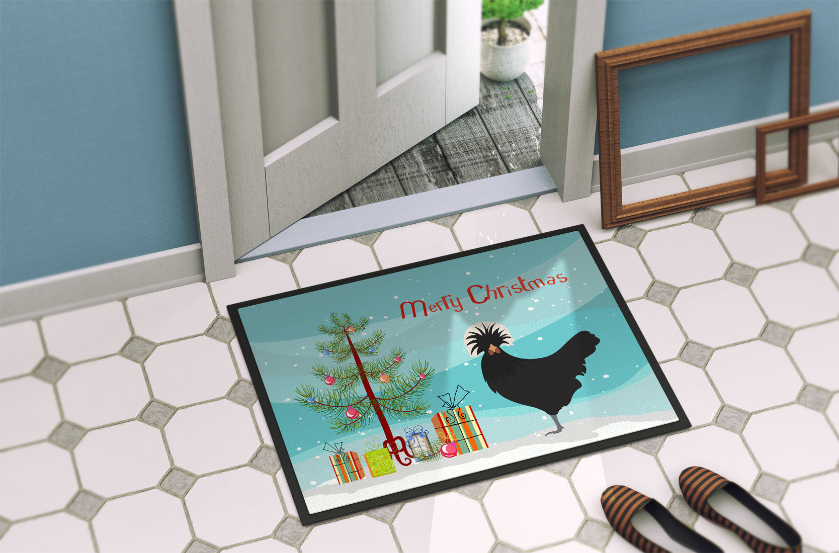 Polish Poland Chicken Christmas Doormat Indoor Outdoor 24H X 36W Front Door Mat Rugs for Entryway, Non Slip Washable Low Pile,