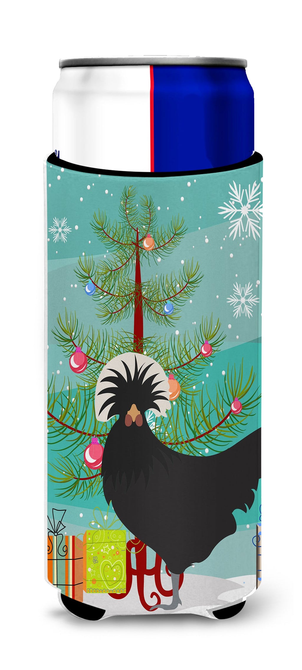 Polish Poland Chicken Christmas Slim Can Hugger , Insulated Foam Hugger for 12 oz Slim Cans, Beer Bottles & Water Bottles, Printed in USA