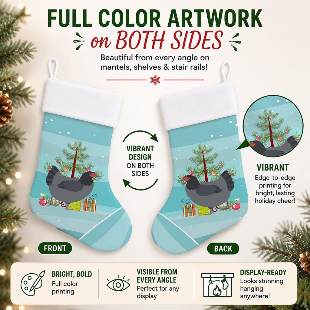 Jersey Giant Chicken Christmas Holiday Stocking Double-Sided Print, Polyester Suede,11x18, Made in USA