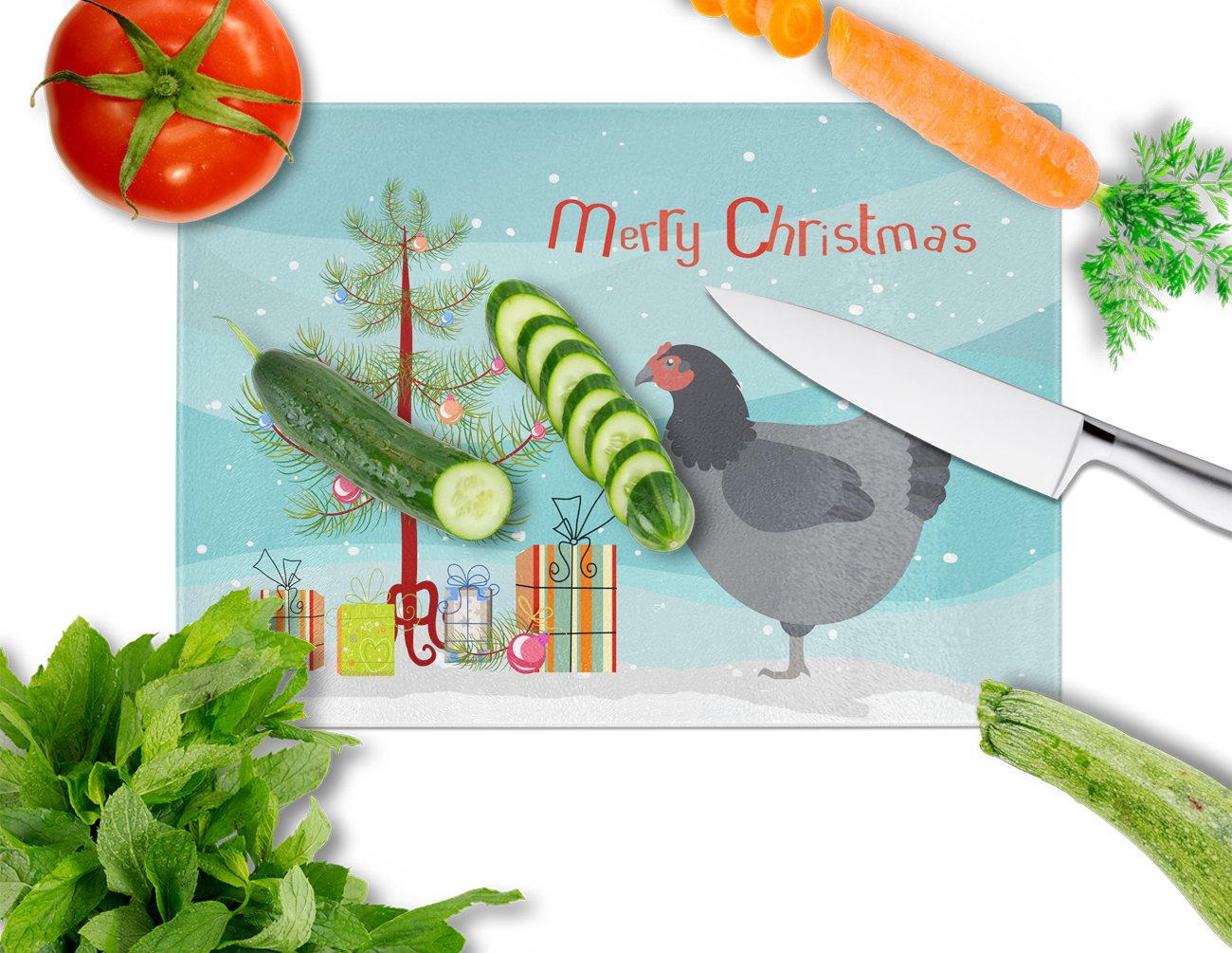 Jersey Giant Chicken Christmas Cutting Board Tempered Glass Kitchen Cutting Surface, Heat Resistant Chopping, Non-Slip Feet, Food Prep & Serving