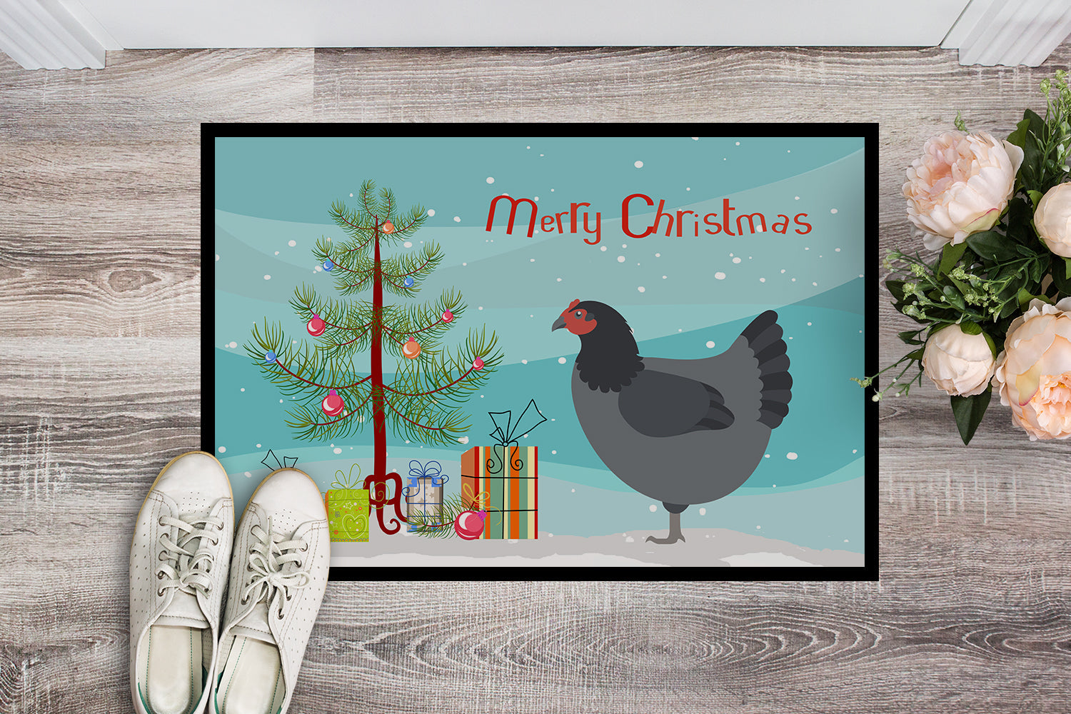 Jersey Giant Chicken Christmas Doormat Indoor Outdoor 18H X 27W Front Door Mat Rugs for Entryway, Non Slip Washable