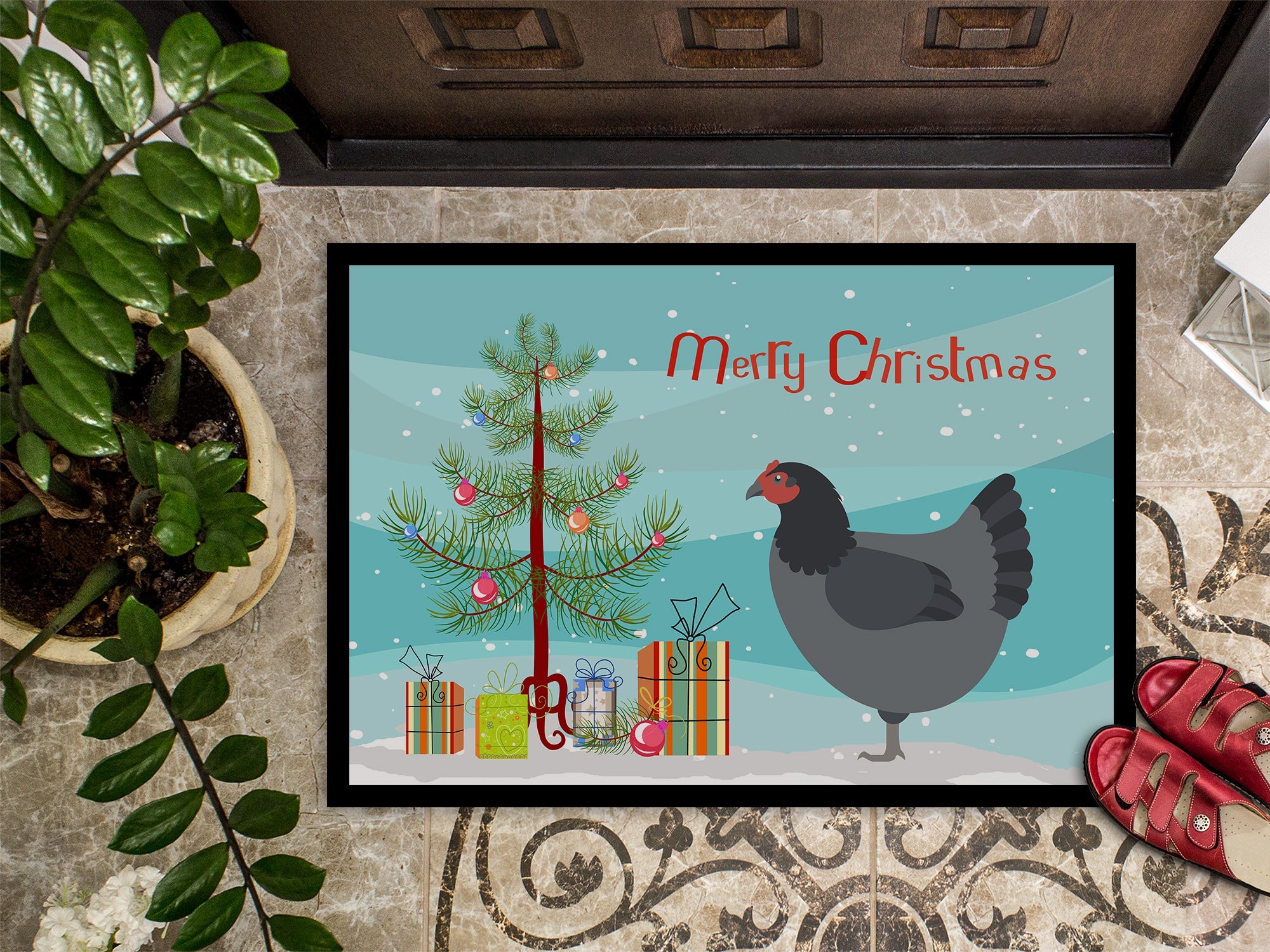 Jersey Giant Chicken Christmas Doormat Indoor Outdoor 18H X 27W Front Door Mat Rugs for Entryway, Non Slip Washable