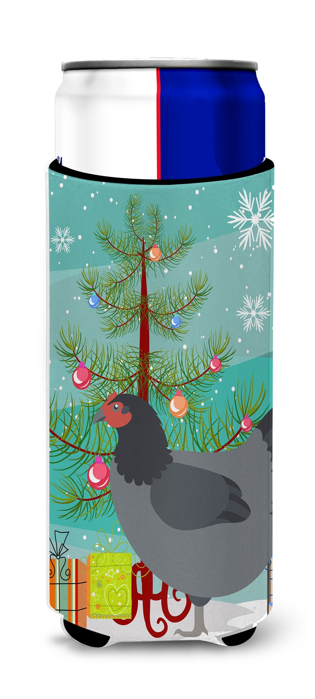 Jersey Giant Chicken Christmas Slim Can Hugger , Insulated Foam Hugger for 12 oz Slim Cans, Beer Bottles & Water Bottles, Printed in USA