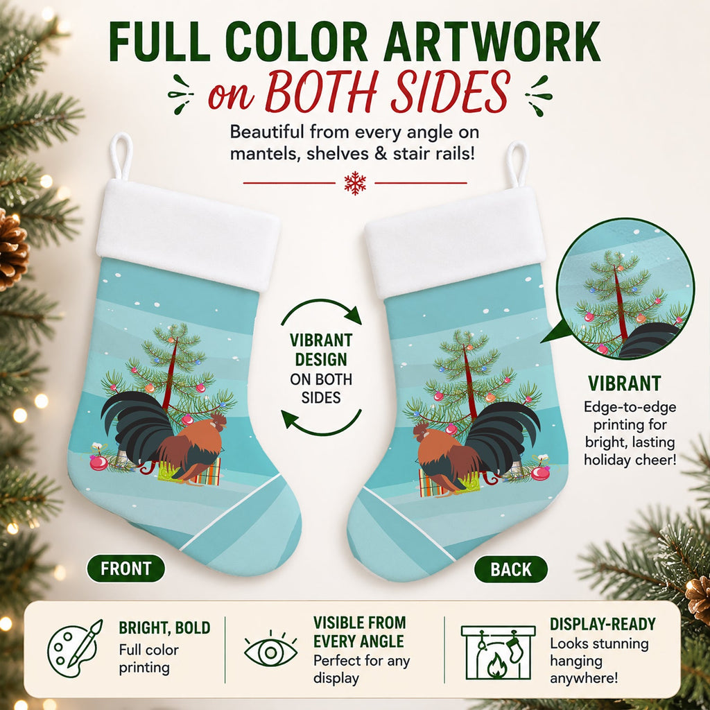 Dutch Bantam Chicken Christmas Holiday Stocking Double-Sided Print, Polyester Suede,11x18, Made in USA