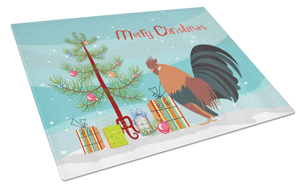 Dutch Bantam Chicken Christmas Cutting Board Tempered Glass Kitchen Cutting Surface, Heat Resistant Chopping, Non-Slip Feet, Food Prep & Serving