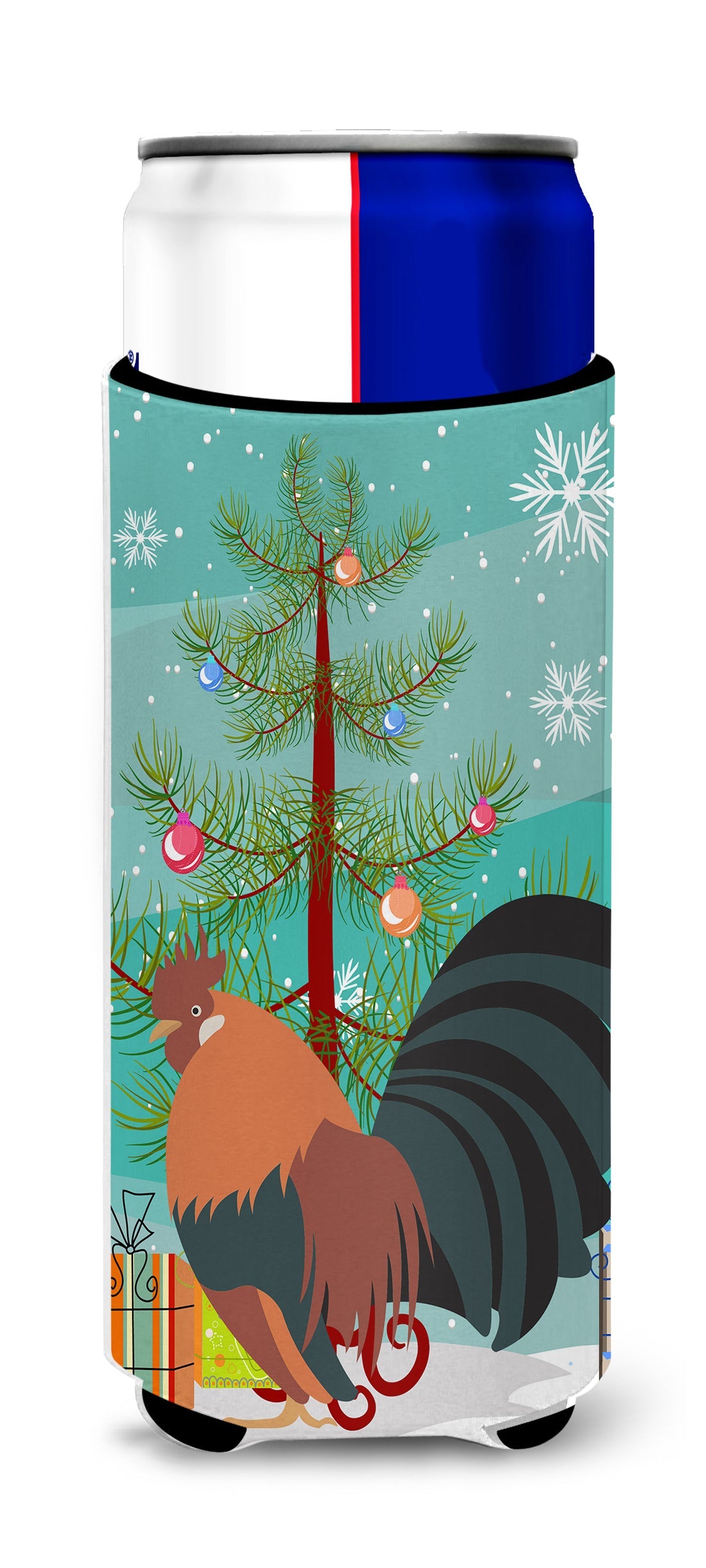 Dutch Bantam Chicken Christmas Slim Can Hugger , Insulated Foam Hugger for 12 oz Slim Cans, Beer Bottles & Water Bottles, Printed in USA
