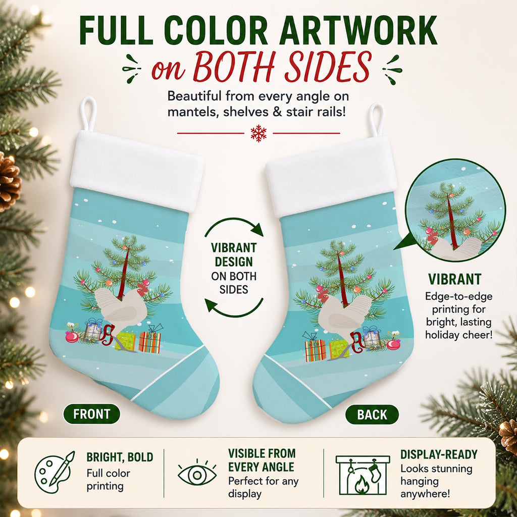 German Langshan Chicken Christmas Holiday Stocking Double-Sided Print, Polyester Suede,11x18, Made in USA