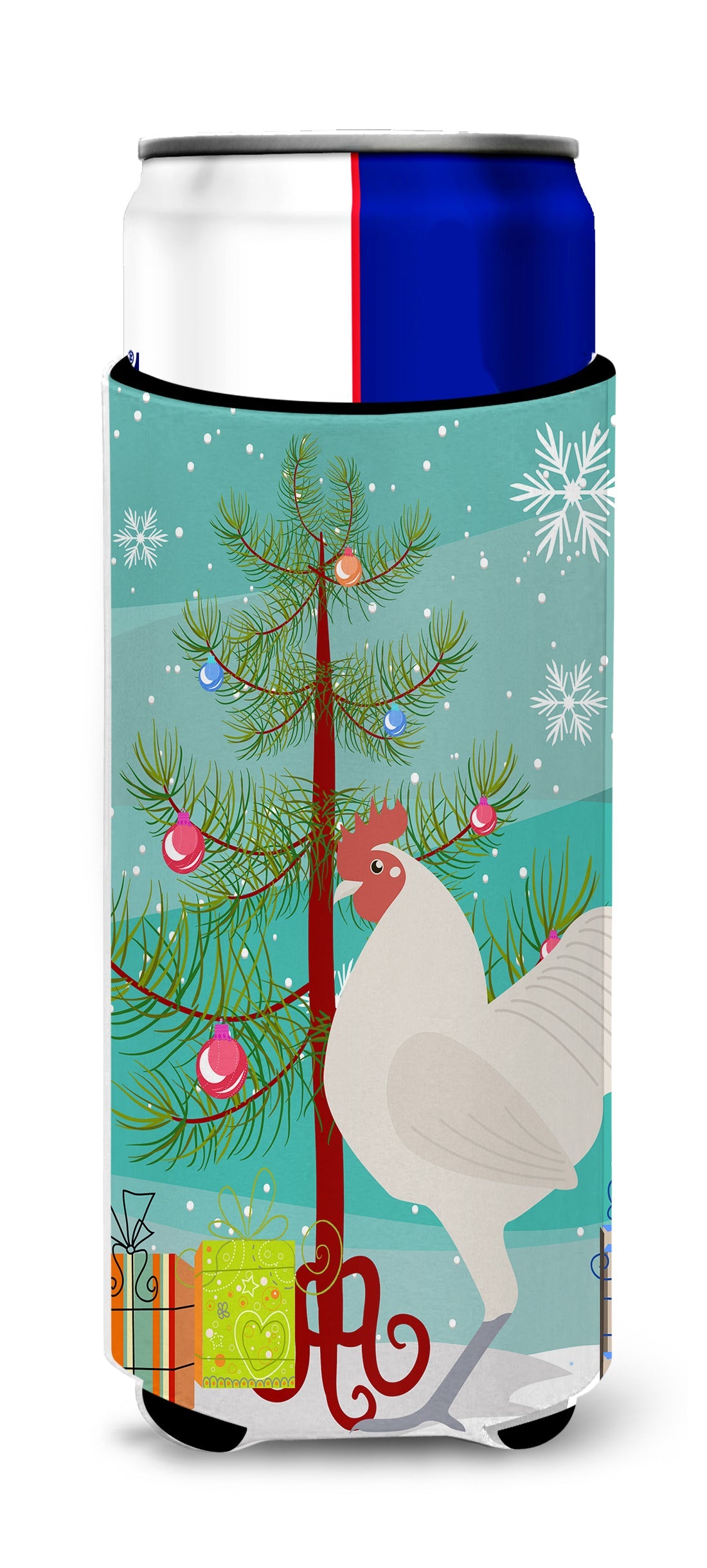 German Langshan Chicken Christmas Slim Can Hugger , Insulated Foam Hugger for 12 oz Slim Cans, Beer Bottles & Water Bottles, Printed in USA
