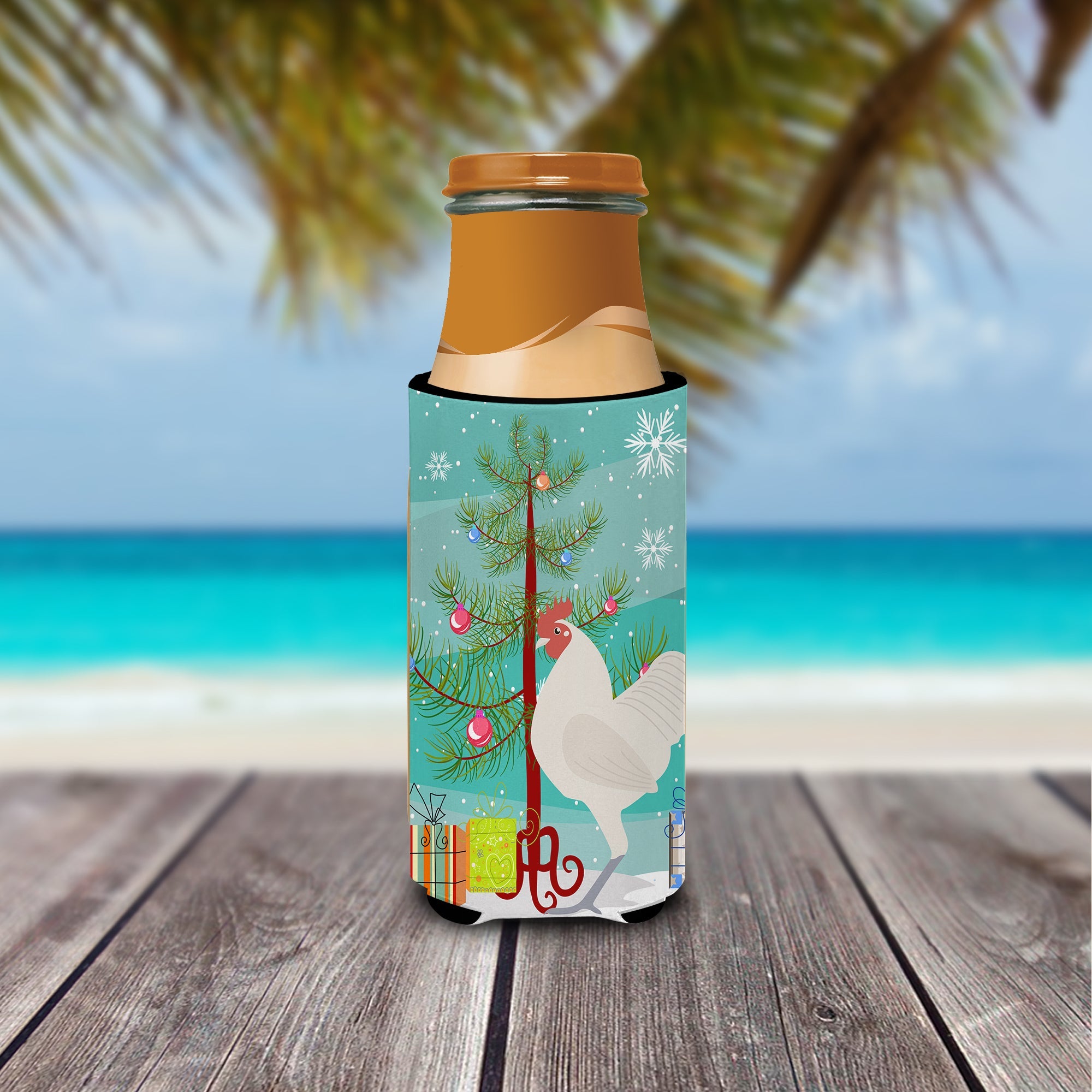 German Langshan Chicken Christmas Slim Can Hugger , Insulated Foam Hugger for 12 oz Slim Cans, Beer Bottles & Water Bottles, Printed in USA