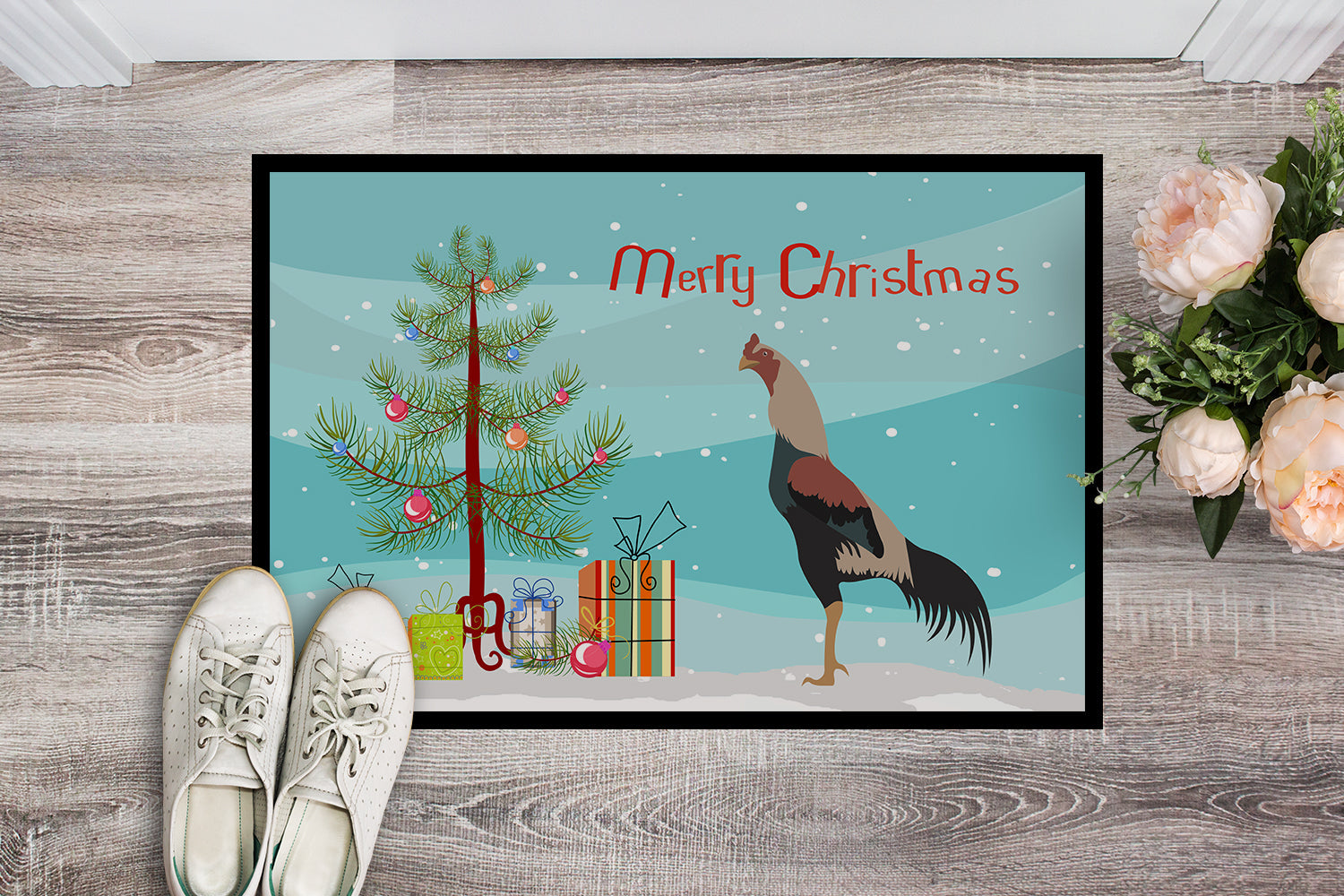 Kulang Chicken Christmas Doormat Indoor Outdoor 24H X 36W Front Door Mat Rugs for Entryway, Non Slip Washable Low Pile,