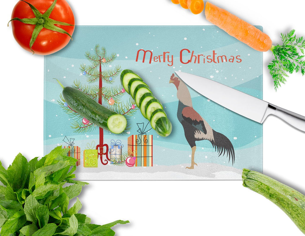 Kulang Chicken Christmas Cutting Board Tempered Glass Kitchen Cutting Surface, Heat Resistant Chopping, Non-Slip Feet, Food Prep & Serving