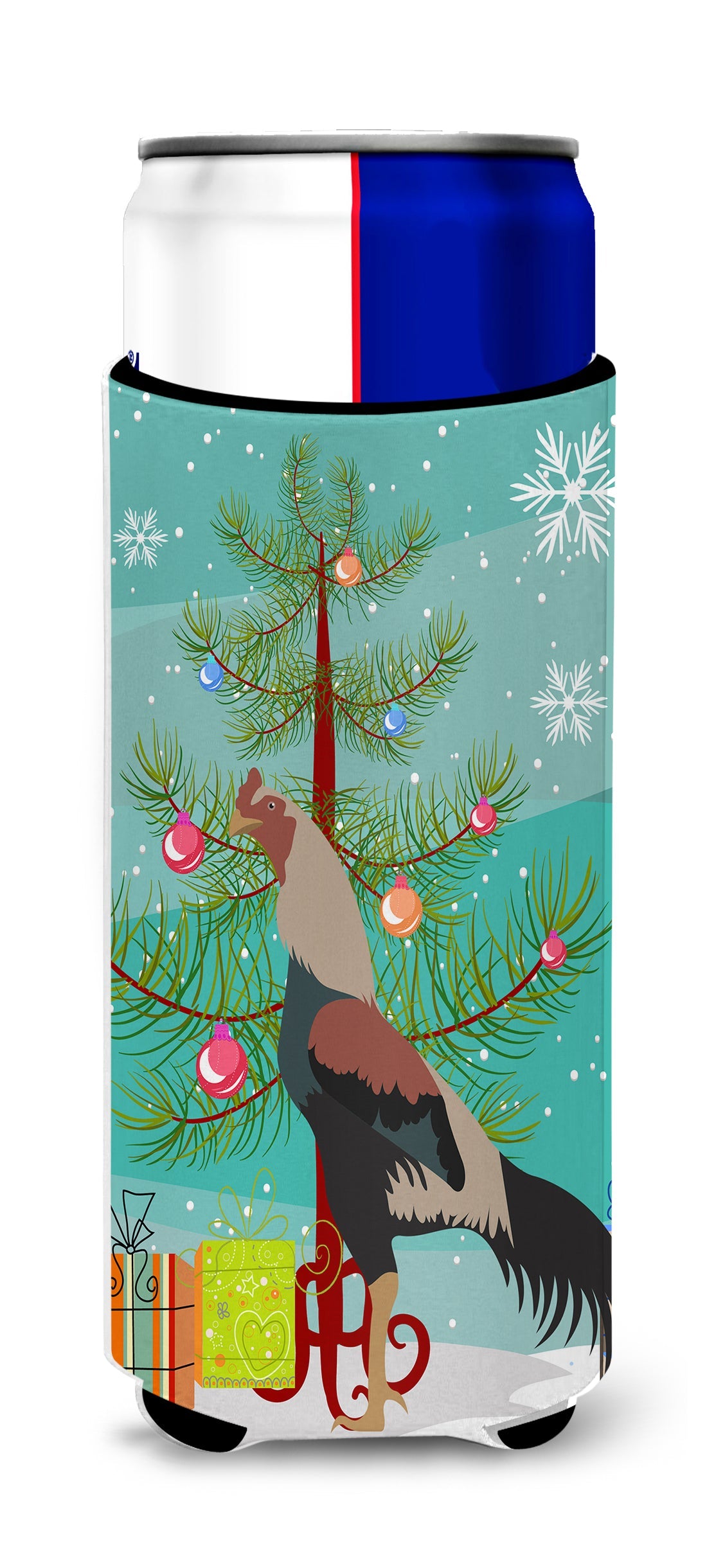 Kulang Chicken Christmas Slim Can Hugger , Insulated Foam Hugger for 12 oz Slim Cans, Beer Bottles & Water Bottles, Printed in USA