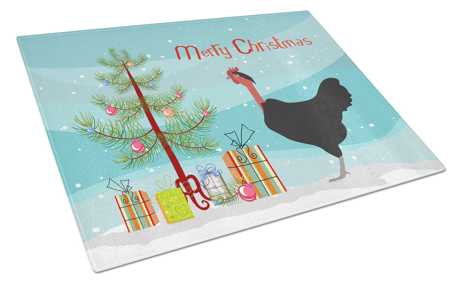 Naked Neck Chicken Christmas Cutting Board Tempered Glass Kitchen Cutting Surface, Heat Resistant Chopping, Non-Slip Feet, Food Prep & Serving