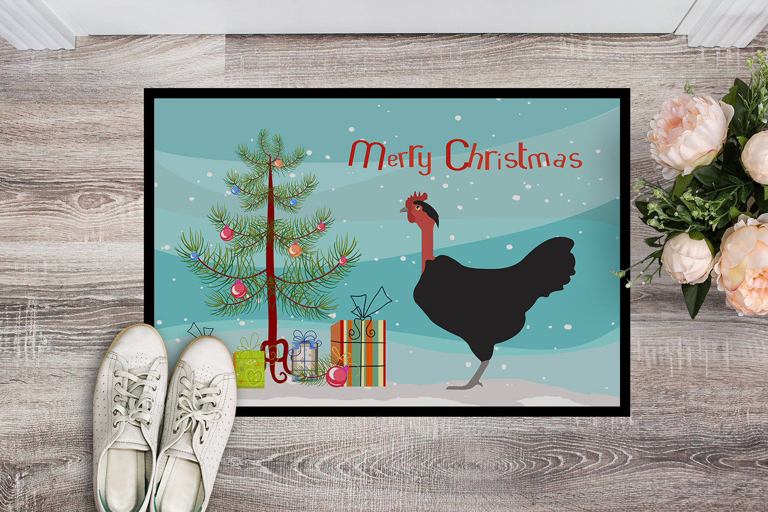 Naked Neck Chicken Christmas Doormat Indoor Outdoor 18H X 27W Front Door Mat Rugs for Entryway, Non Slip Washable