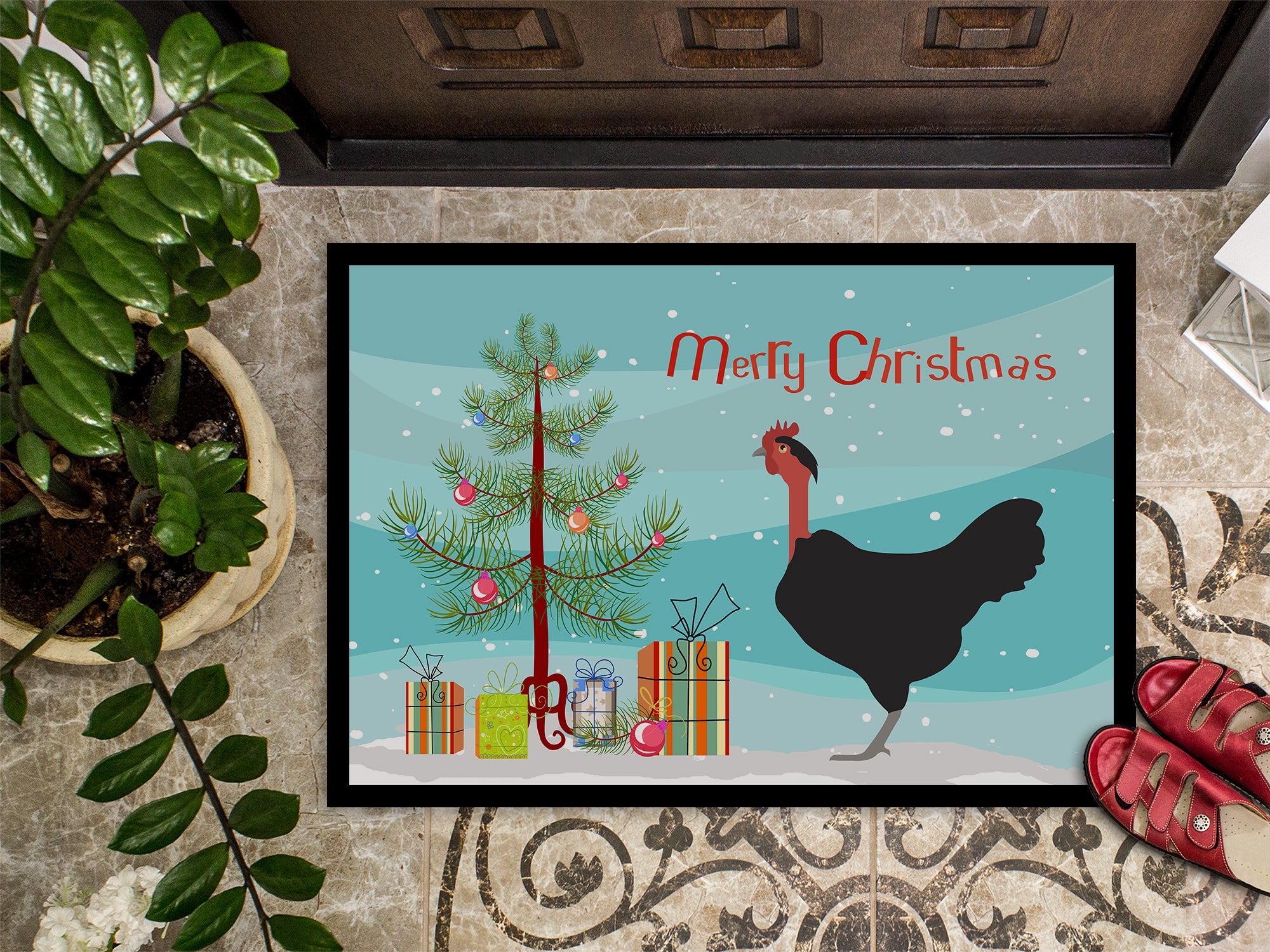 Naked Neck Chicken Christmas Doormat Indoor Outdoor 18H X 27W Front Door Mat Rugs for Entryway, Non Slip Washable