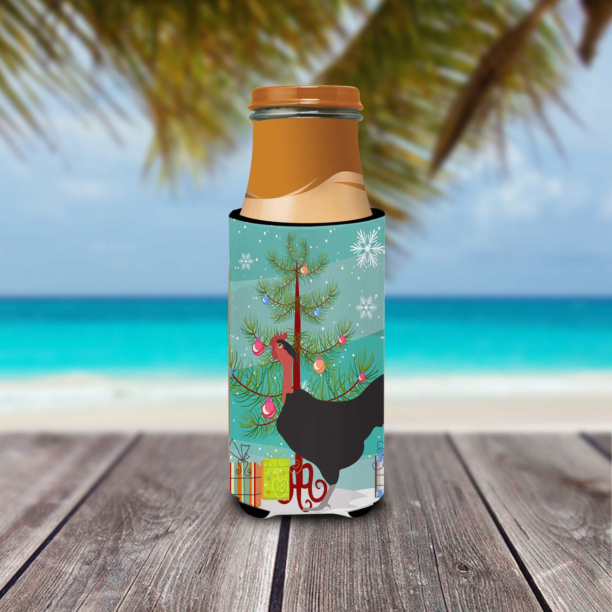 Naked Neck Chicken Christmas Slim Can Hugger , Insulated Foam Hugger for 12 oz Slim Cans, Beer Bottles & Water Bottles, Printed in USA