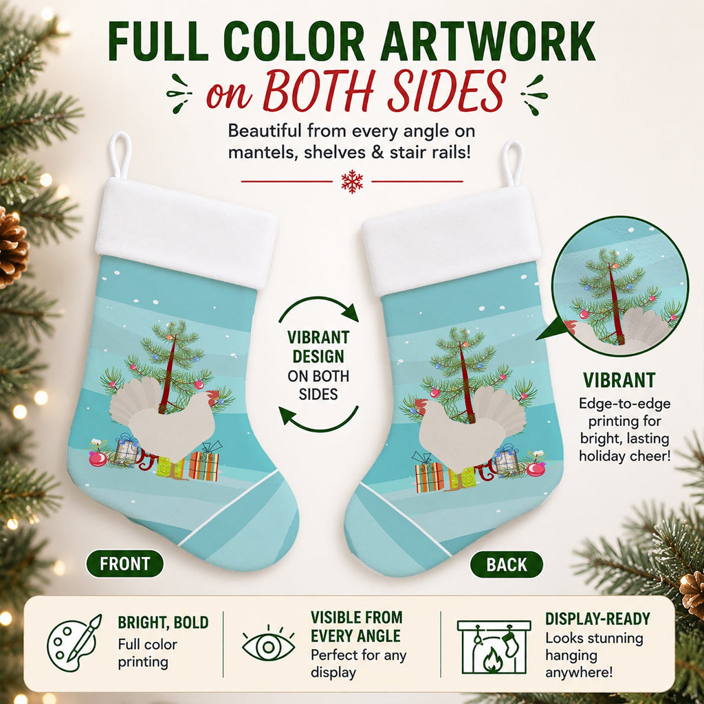 Leghorn Chicken Christmas Holiday Stocking Double-Sided Print, Polyester Suede,11x18, Made in USA