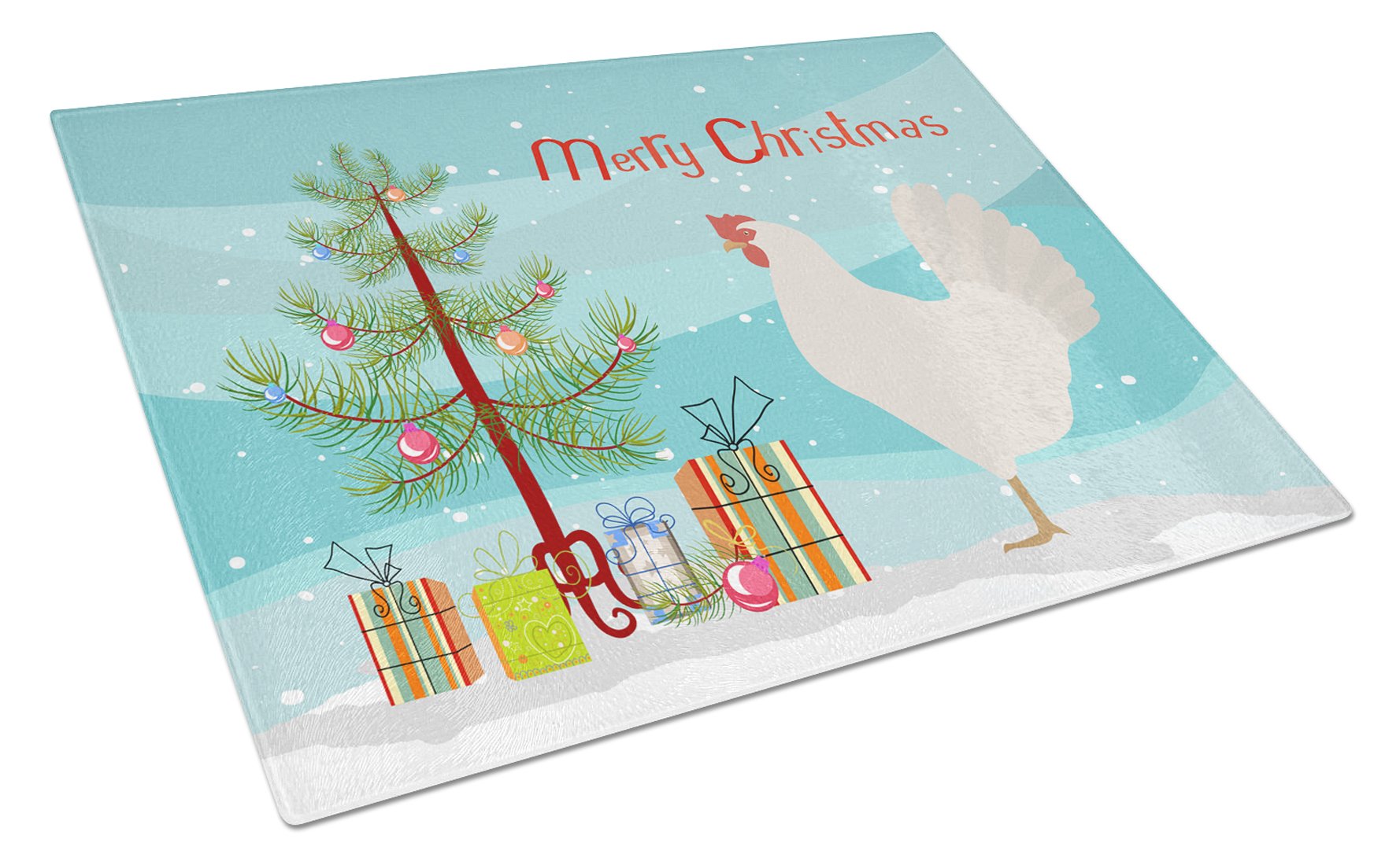 Leghorn Chicken Christmas Cutting Board Tempered Glass Kitchen Cutting Surface, Heat Resistant Chopping, Non-Slip Feet, Food Prep & Serving
