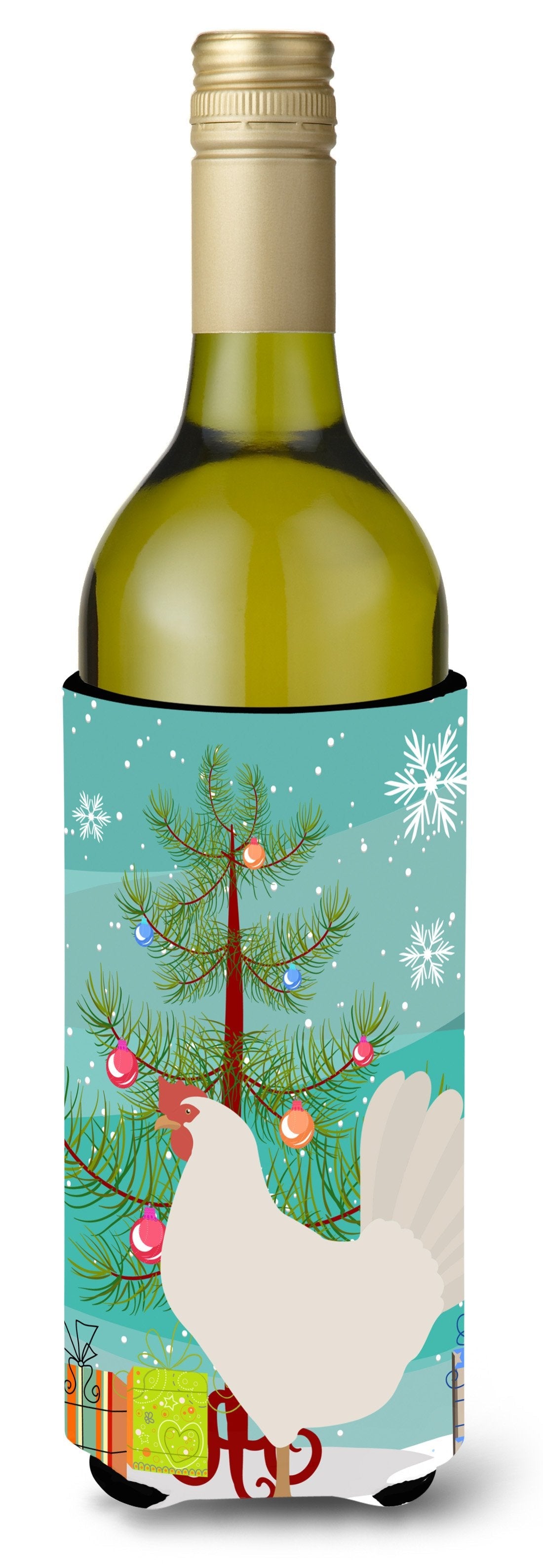 Leghorn Chicken Christmas Wine Bottle Hugger Gift Sleeve for Standard 750 ml Bottles, Insulated Reusable Also Fits Mini Shot & Pint Bottles