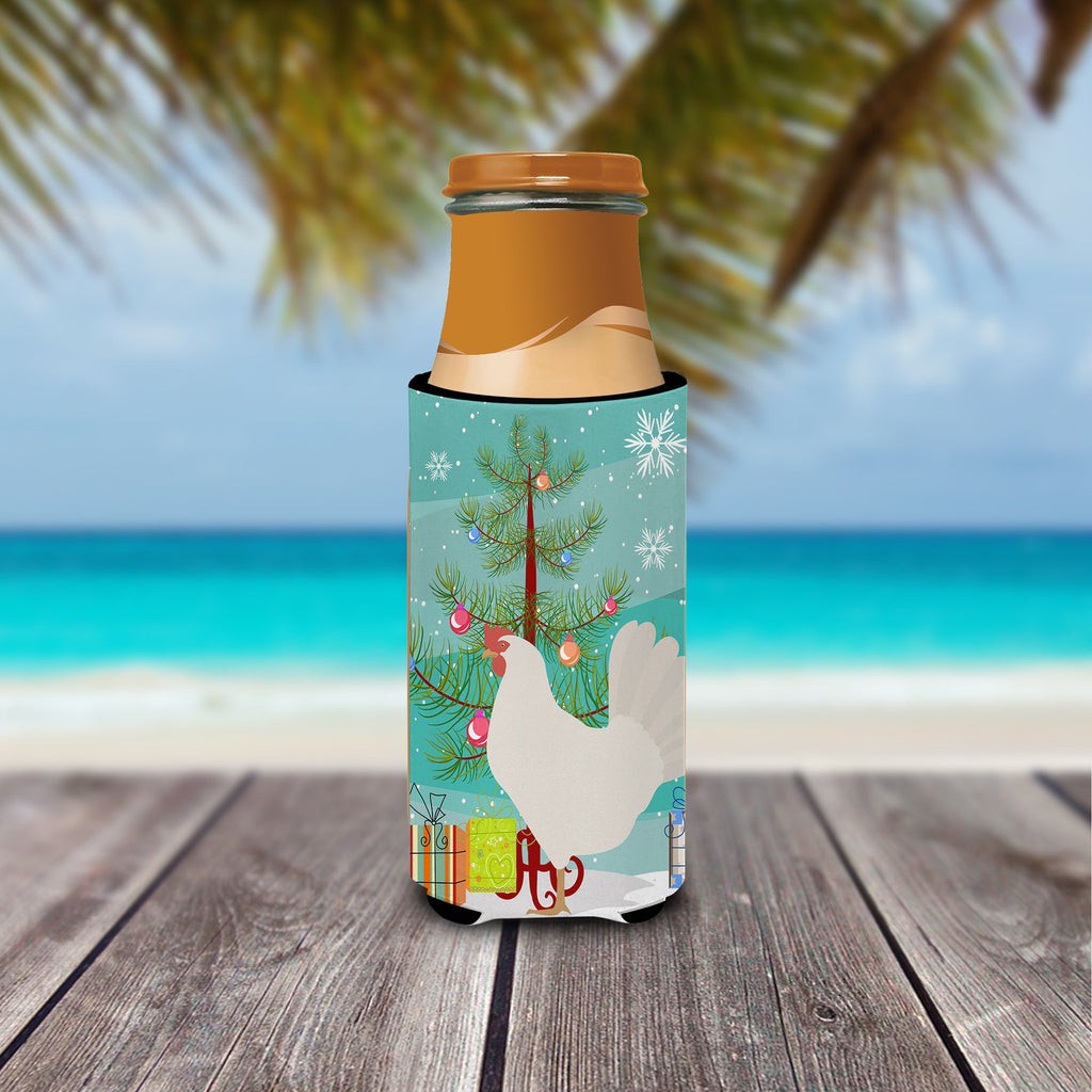 Leghorn Chicken Christmas Slim Can Hugger , Insulated Foam Hugger for 12 oz Slim Cans, Beer Bottles & Water Bottles, Printed in USA