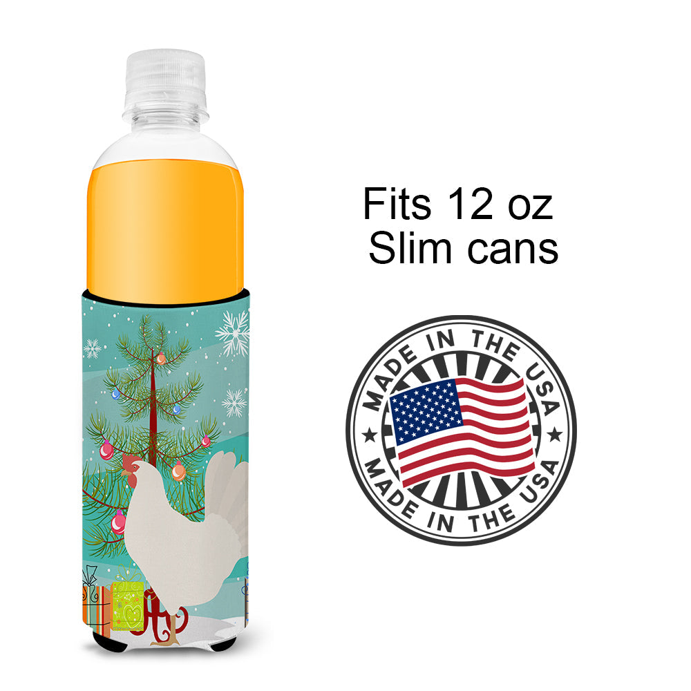 Leghorn Chicken Christmas Slim Can Hugger , Insulated Foam Hugger for 12 oz Slim Cans, Beer Bottles & Water Bottles, Printed in USA