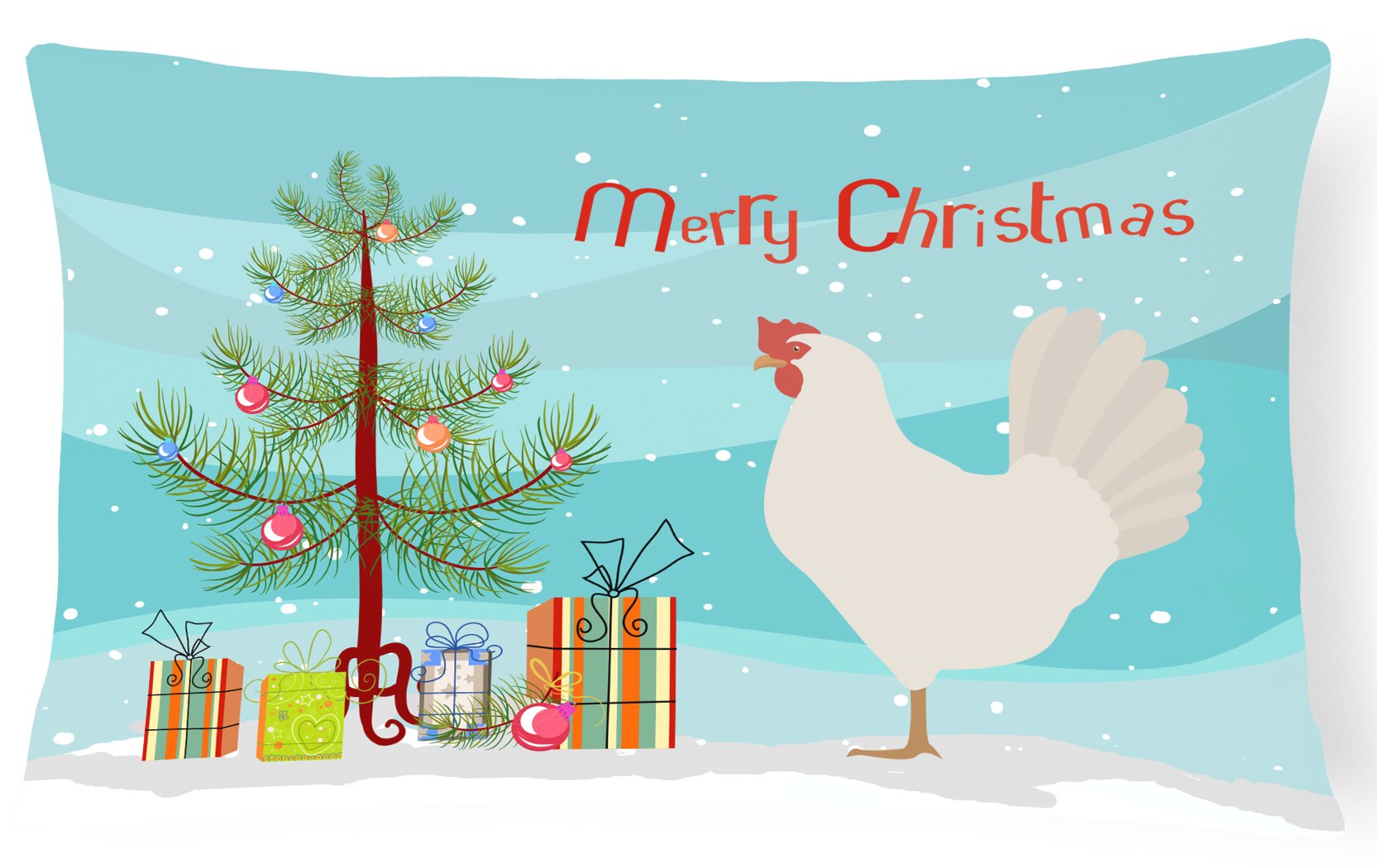 Leghorn Chicken Christmas Decorative Throw Pillow 12x16 Indoor Outdoor Accent Cushion, Fabric Cover with Insert for Sofa, Bed, Porch & Living Room