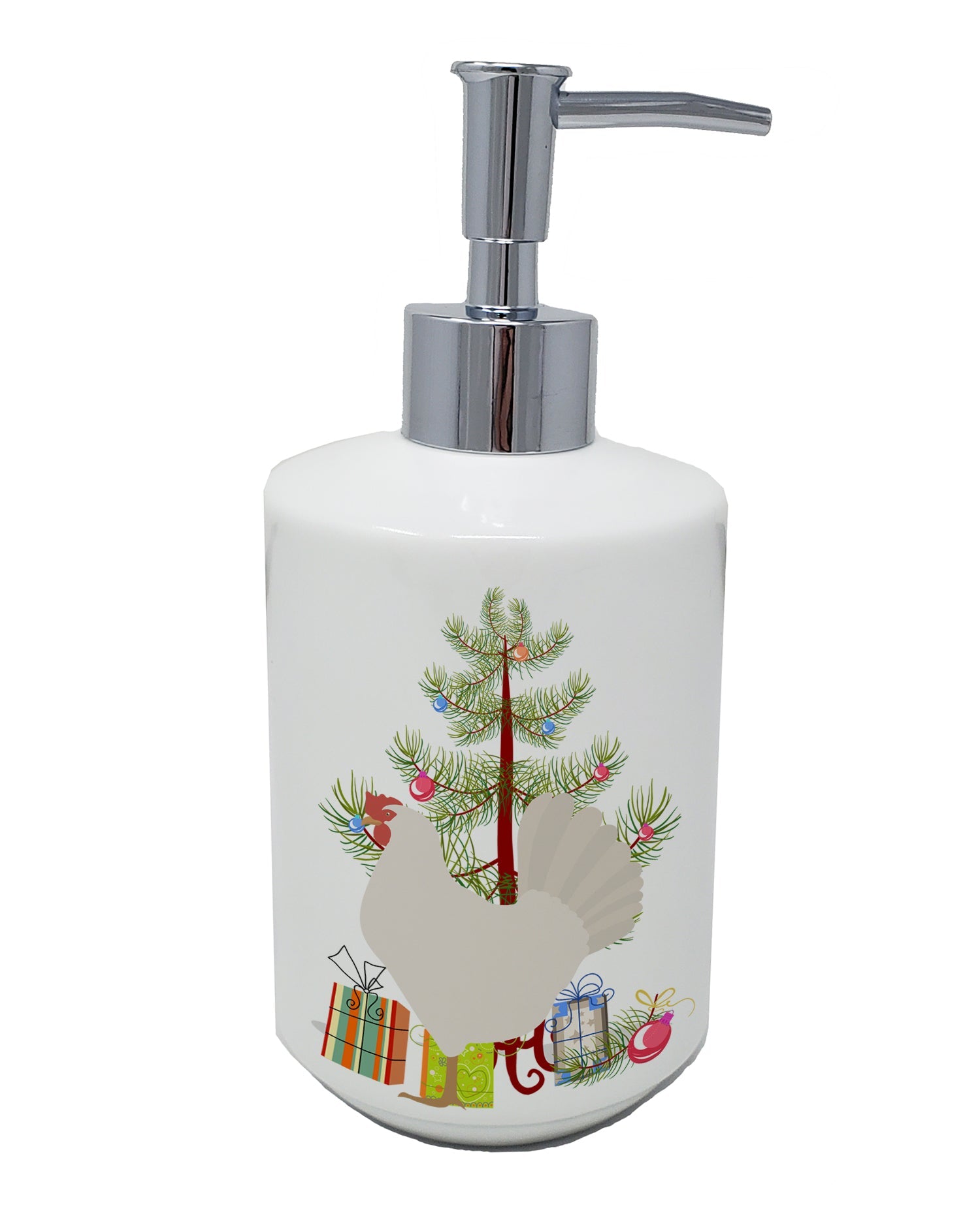 Leghorn Chicken Christmas Ceramic Soap Dispenser , Empty Refillable Hand Soap Pump Bottle for Bathroom Kitchen