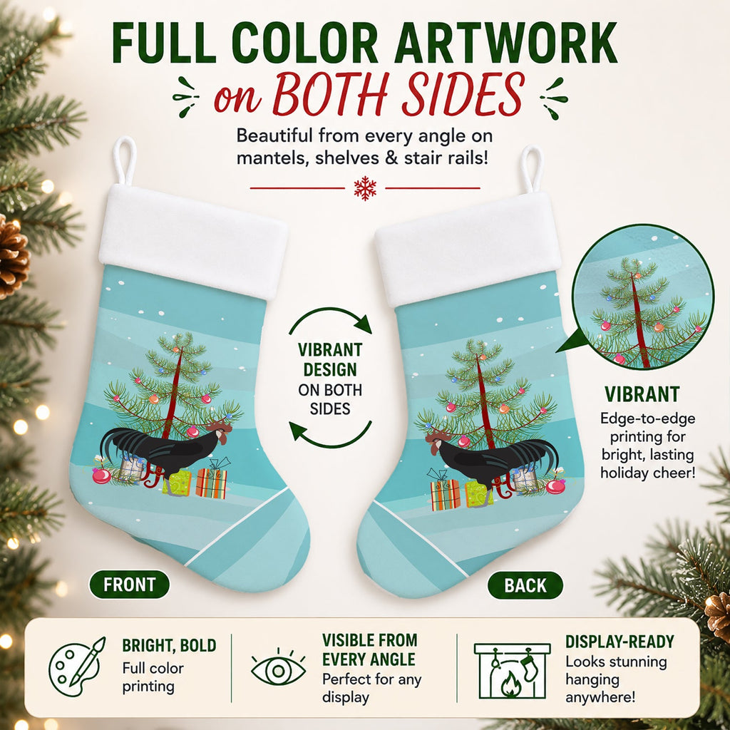 Minorca Ctalalan Chicken Christmas Holiday Stocking Double-Sided Print, Polyester Suede,11x18, Made in USA