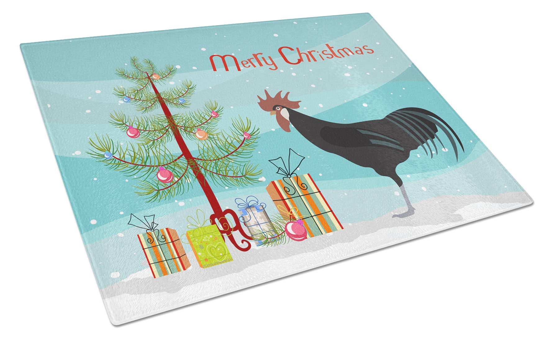 Minorca Ctalalan Chicken Christmas Cutting Board Tempered Glass Kitchen Cutting Surface, Heat Resistant Chopping, Non-Slip Feet, Food Prep & Serving