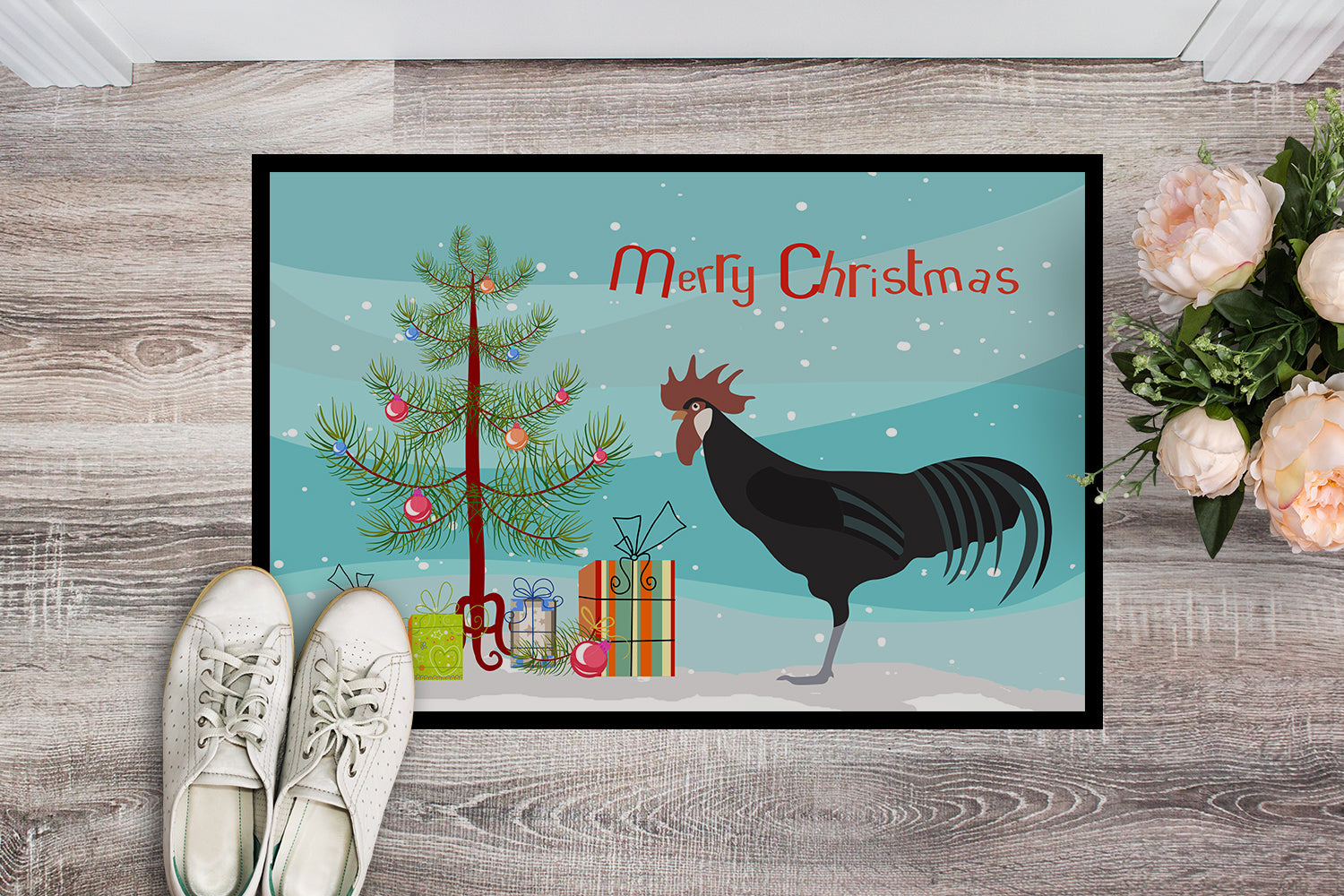 Minorca Ctalalan Chicken Christmas Doormat Indoor Outdoor 18H X 27W Front Door Mat Rugs for Entryway, Non Slip Washable