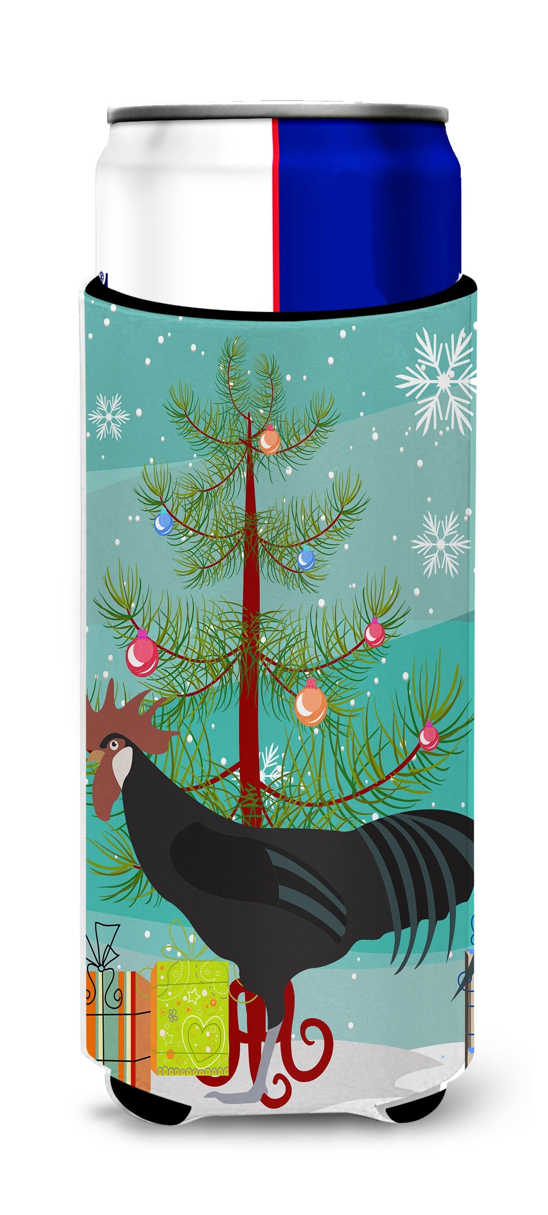 Minorca Ctalalan Chicken Christmas Slim Can Hugger , Insulated Foam Hugger for 12 oz Slim Cans, Beer Bottles & Water Bottles, Printed in USA
