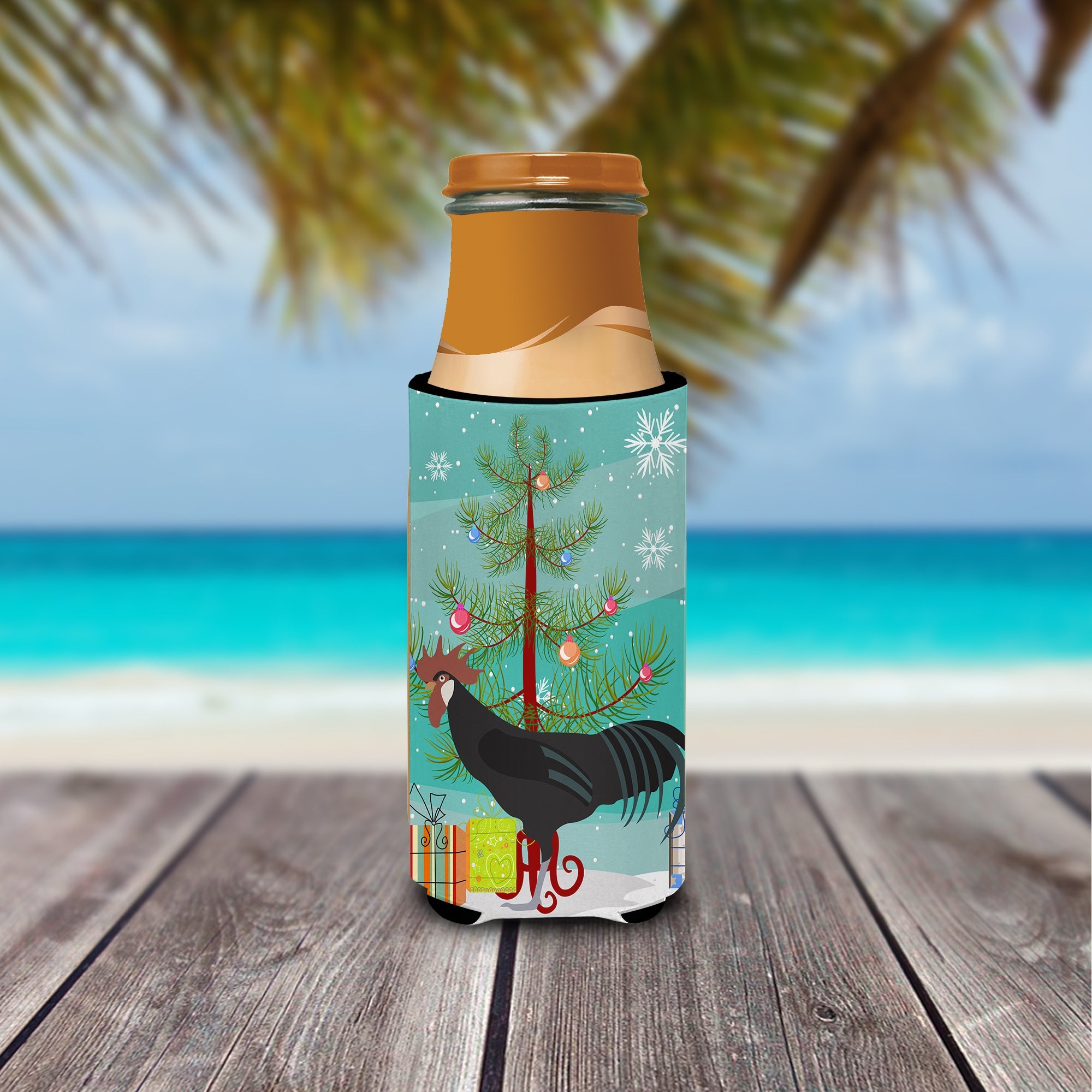 Minorca Ctalalan Chicken Christmas Slim Can Hugger , Insulated Foam Hugger for 12 oz Slim Cans, Beer Bottles & Water Bottles, Printed in USA