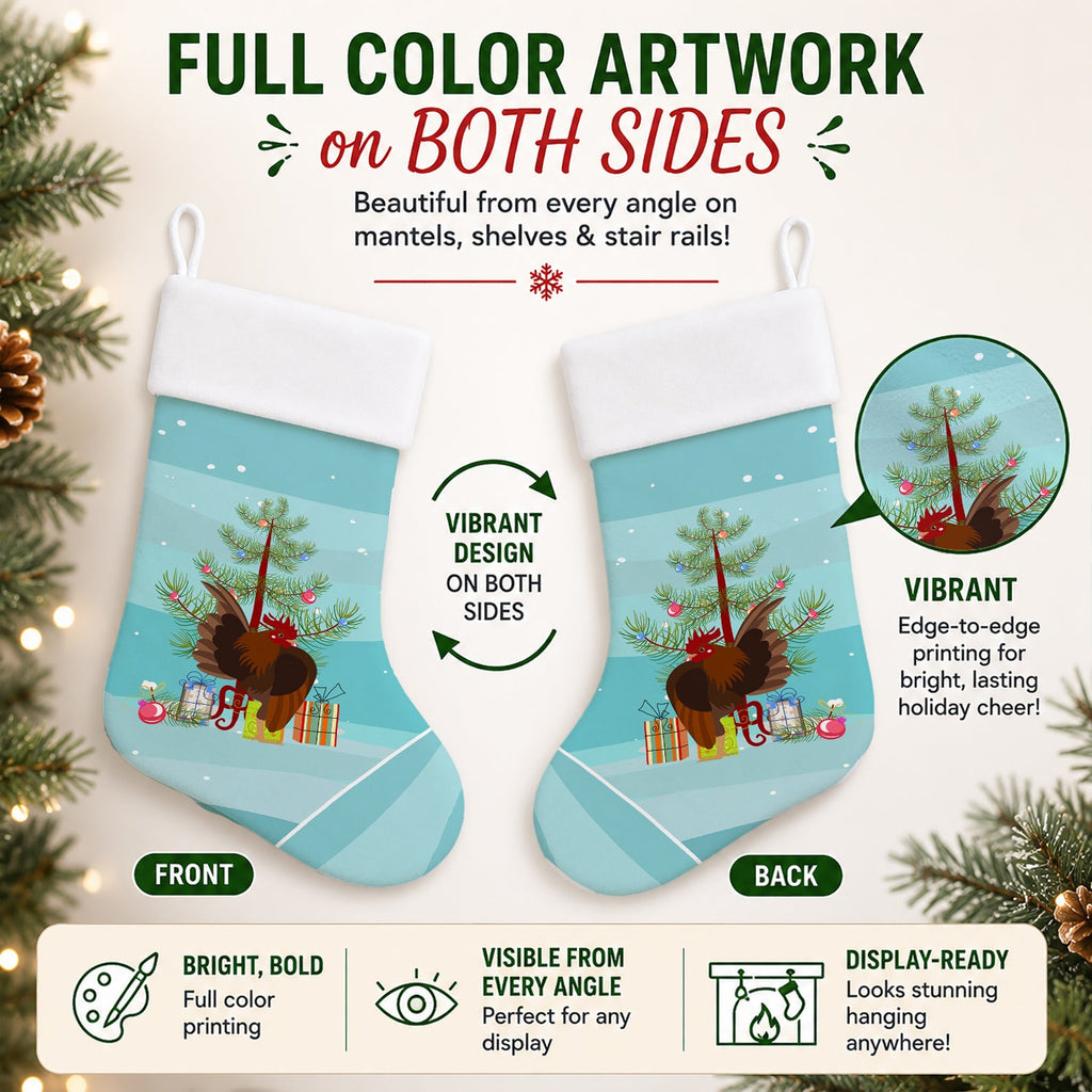 Malaysian Serama Chicken Christmas Holiday Stocking Double-Sided Print, Polyester Suede,11x18, Made in USA