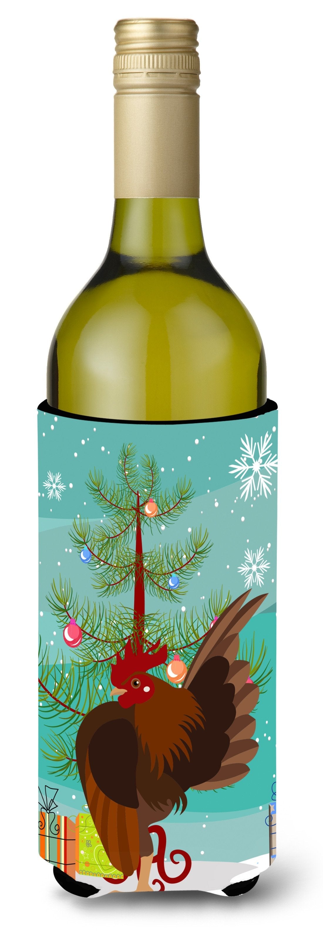 Malaysian Serama Chicken Christmas Wine Bottle Hugger Gift Sleeve for Standard 750 ml Bottles, Insulated Reusable Also Fits Mini Shot & Pint Bottles