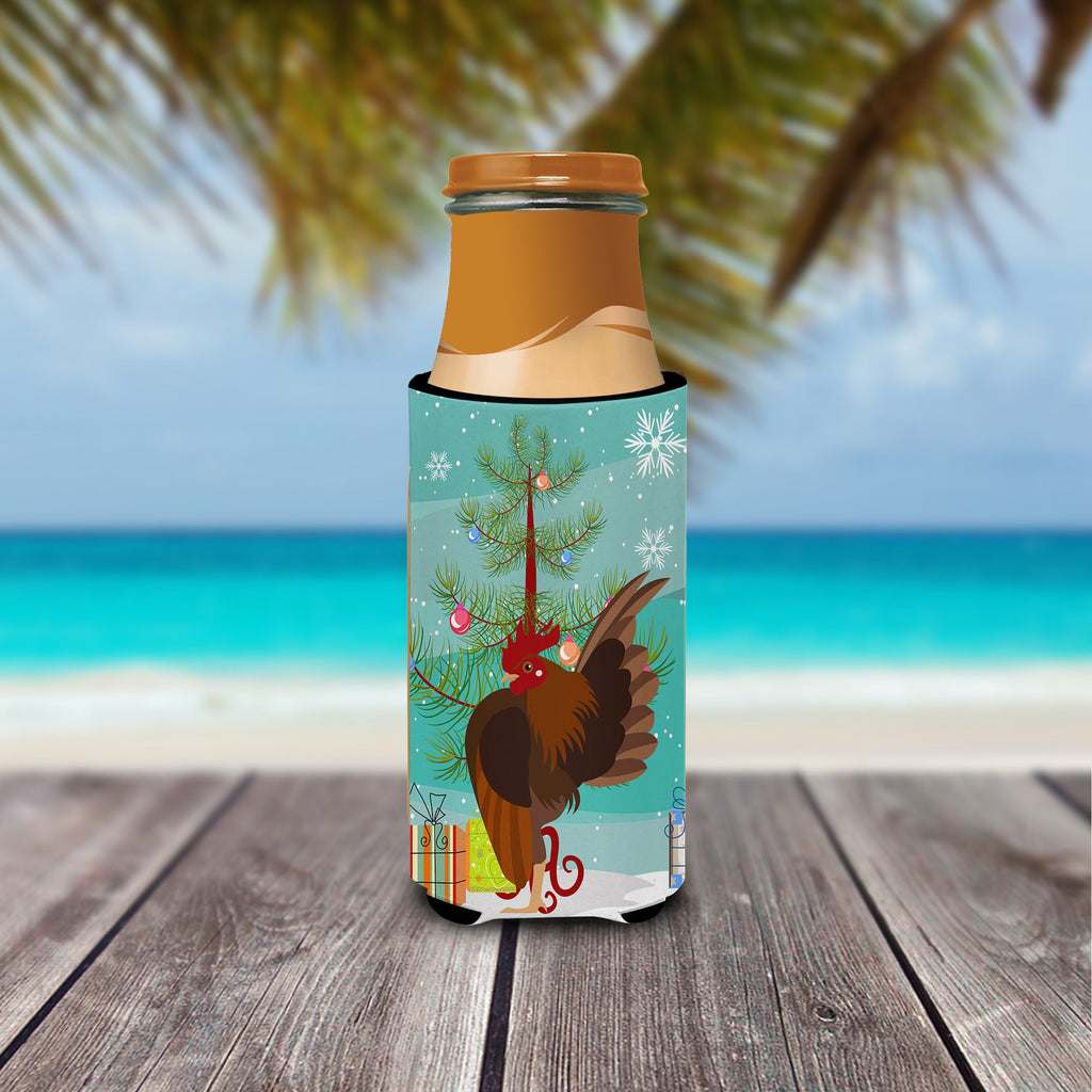 Malaysian Serama Chicken Christmas Slim Can Hugger , Insulated Foam Hugger for 12 oz Slim Cans, Beer Bottles & Water Bottles, Printed in USA