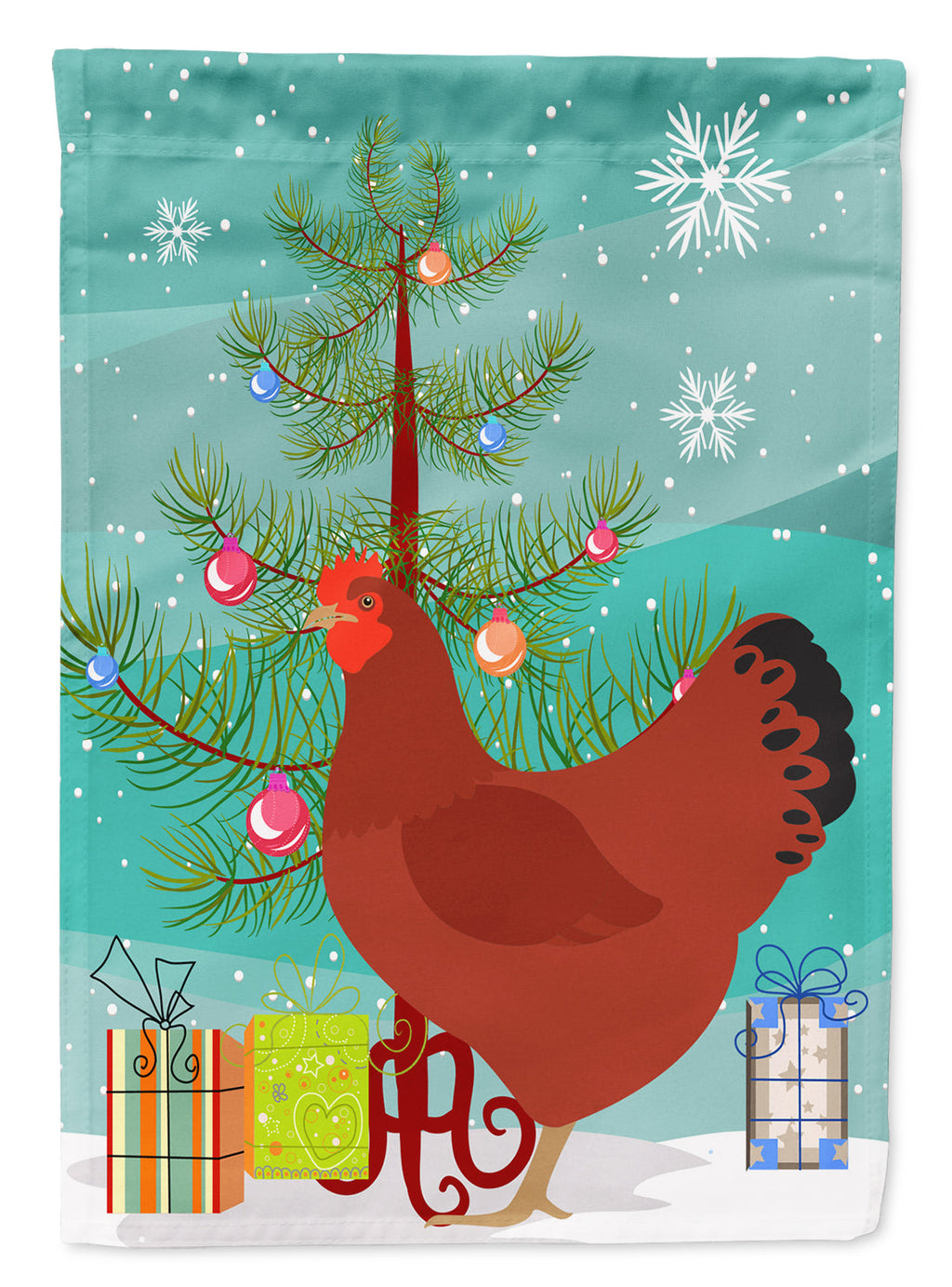 New Hampshire Red Chicken Christmas House Flag 28x40 Porch Sleeve Pole Decorative Outside Yard Banner Artwork Wall Hanging, Polyester
