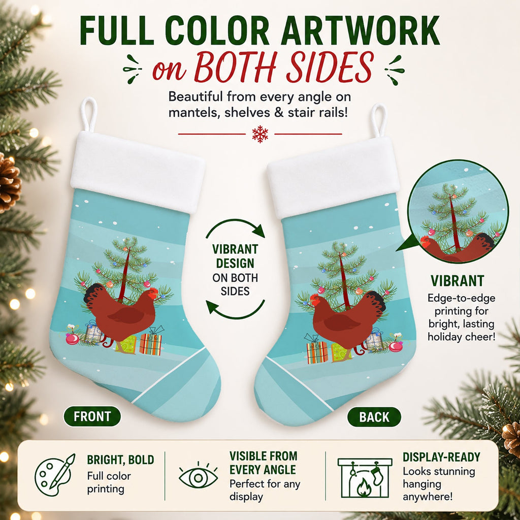 New Hampshire Red Chicken Christmas Holiday Stocking Double-Sided Print, Polyester Suede,11x18, Made in USA