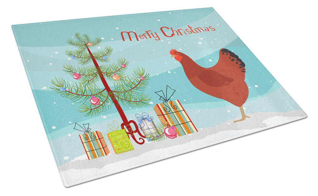 New Hampshire Red Chicken Christmas Cutting Board Tempered Glass Kitchen Cutting Surface, Heat Resistant Chopping, Non-Slip Feet, Food Prep & Serving