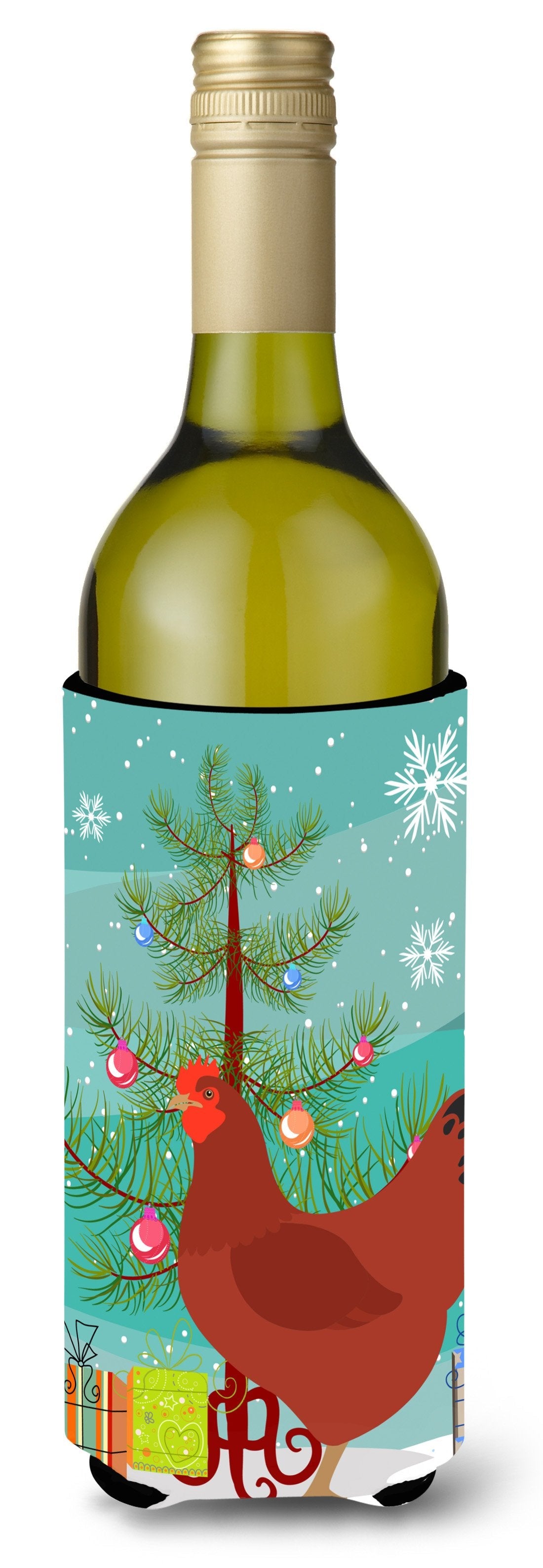 New Hampshire Red Chicken Christmas Wine Bottle Hugger Gift Sleeve for Standard 750 ml Bottles, Insulated Reusable Also Fits Mini Shot & Pint Bottles