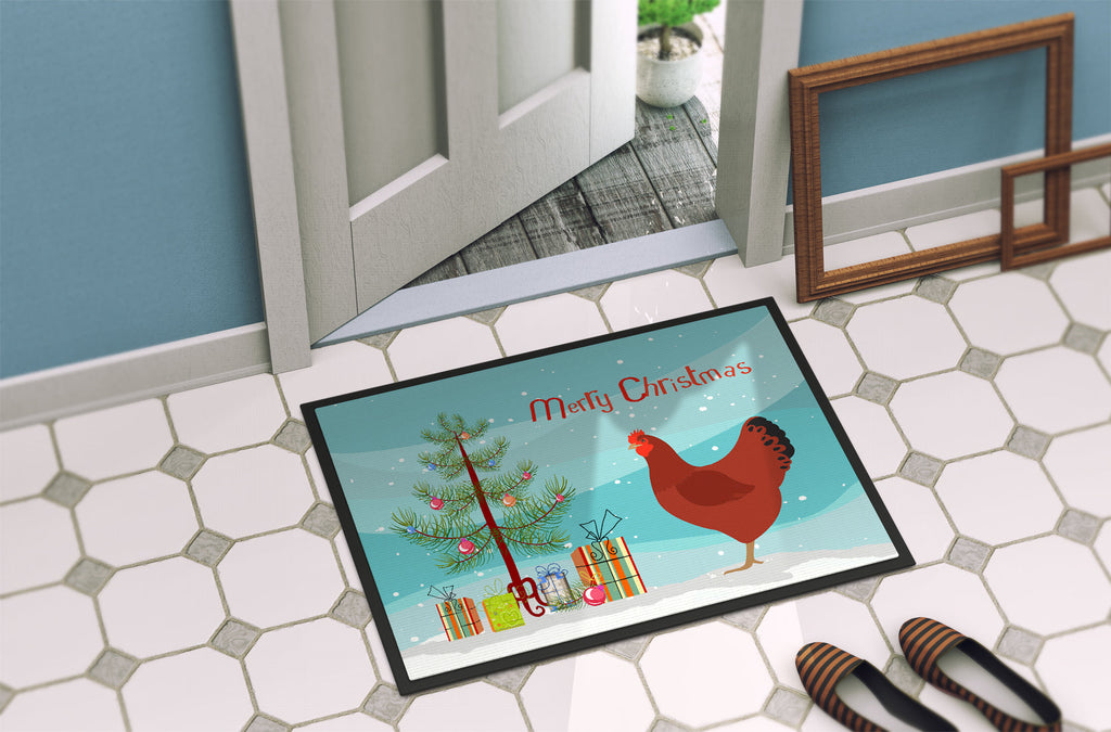 New Hampshire Red Chicken Christmas Doormat Indoor Outdoor 18H X 27W Front Door Mat Rugs for Entryway, Non Slip Washable
